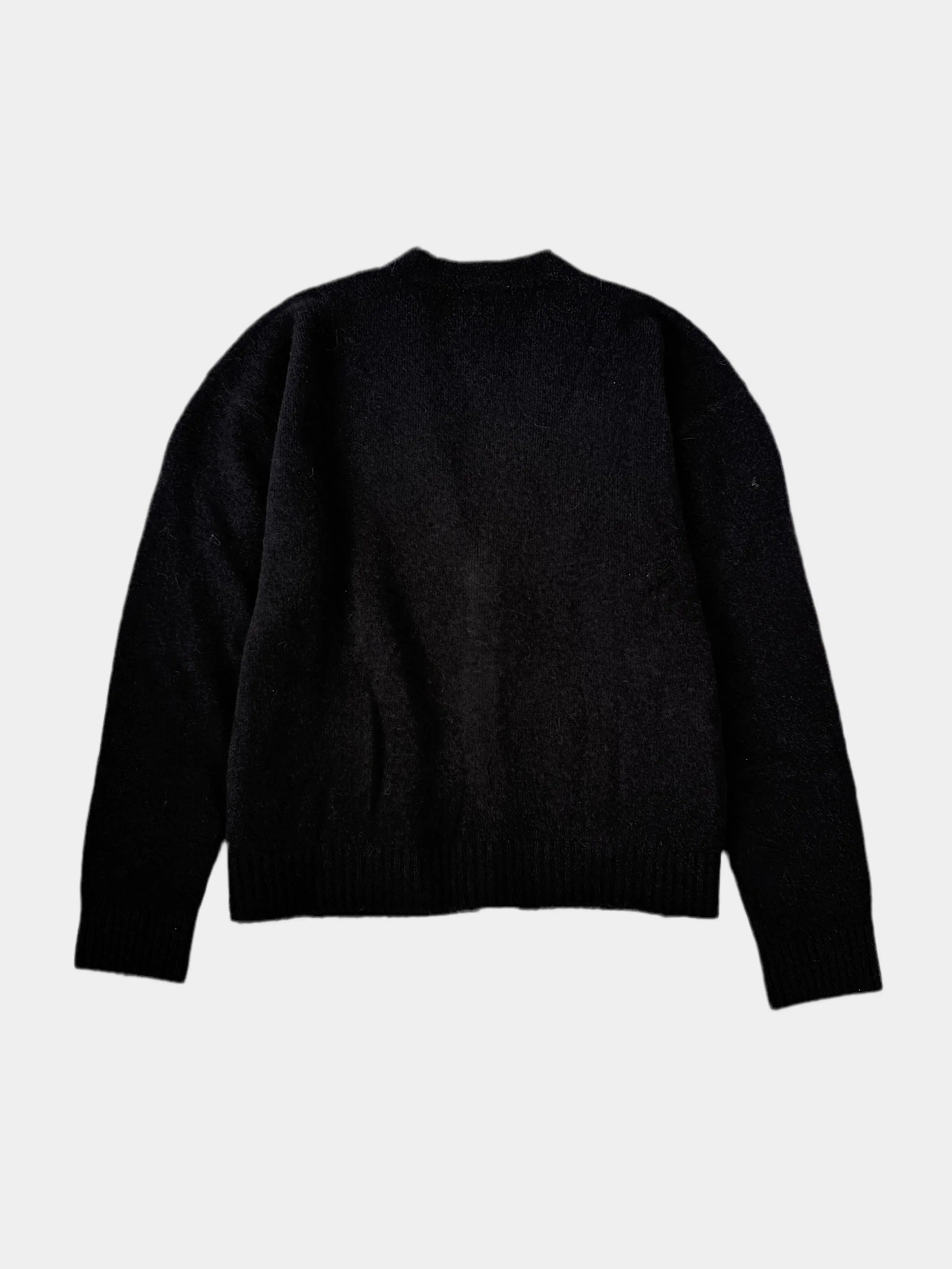 Cardigan Nero In Lana Spazzolata