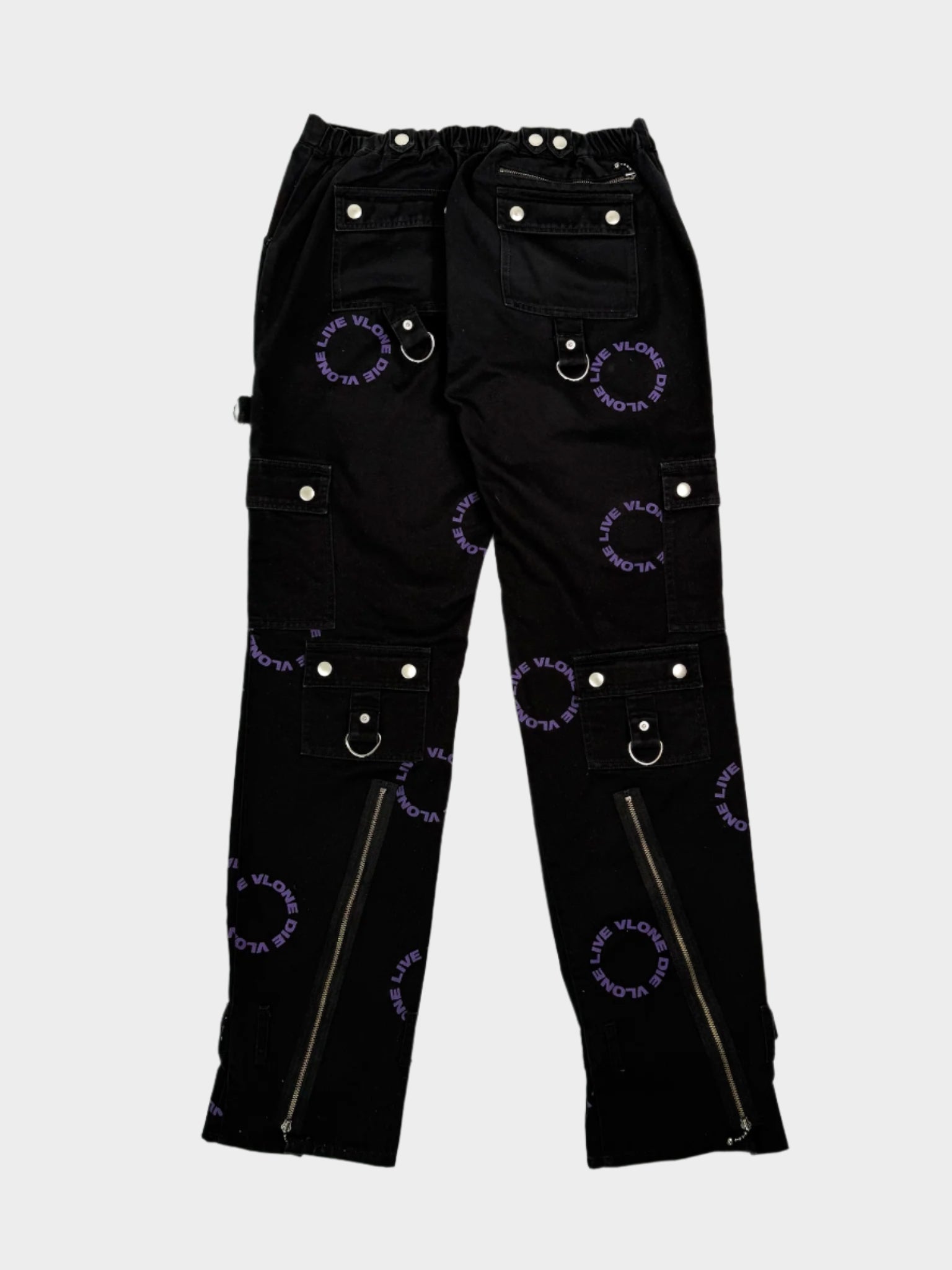 Pantaloni Neri Vlone Con Stampa Viola E Dettagli Utility