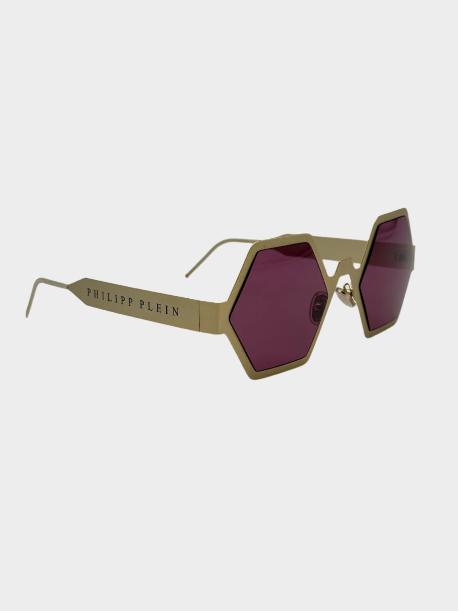 Hexagonal Gold Glasses With Purple Lenses