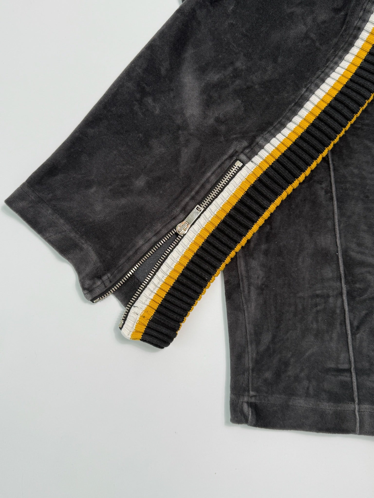 Grey Velvet Effect Tracksuit Pants With Side Stripes