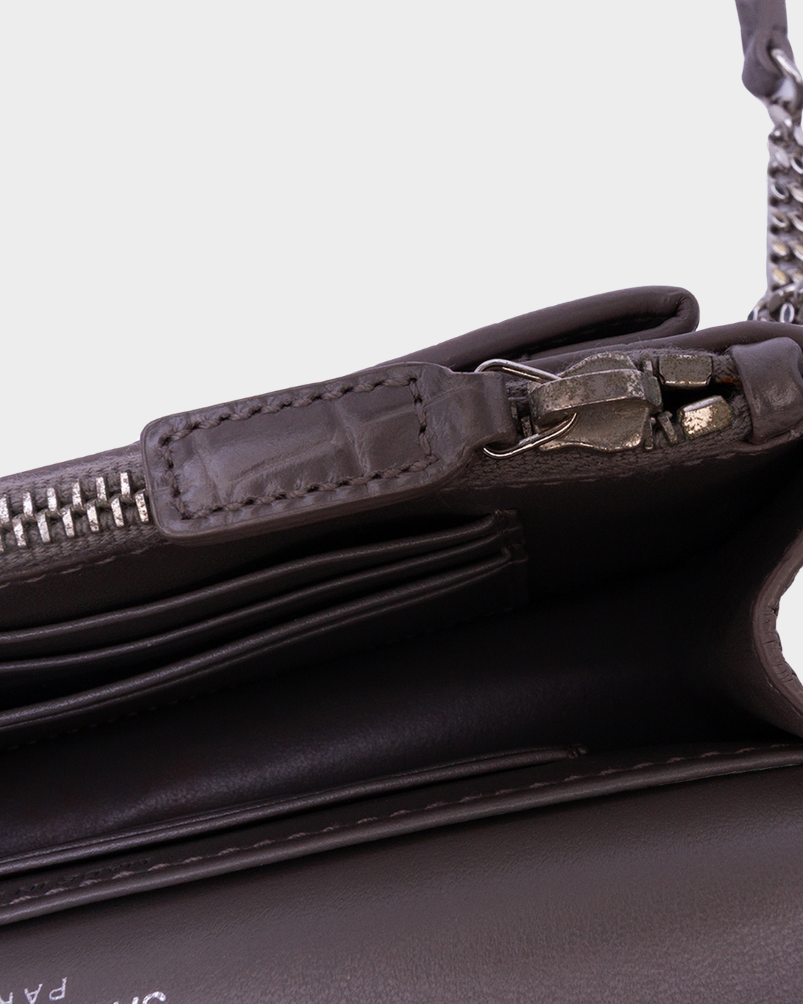Borsa In Pelle Grigia Effetto Coccodrillo Con Logo YSL