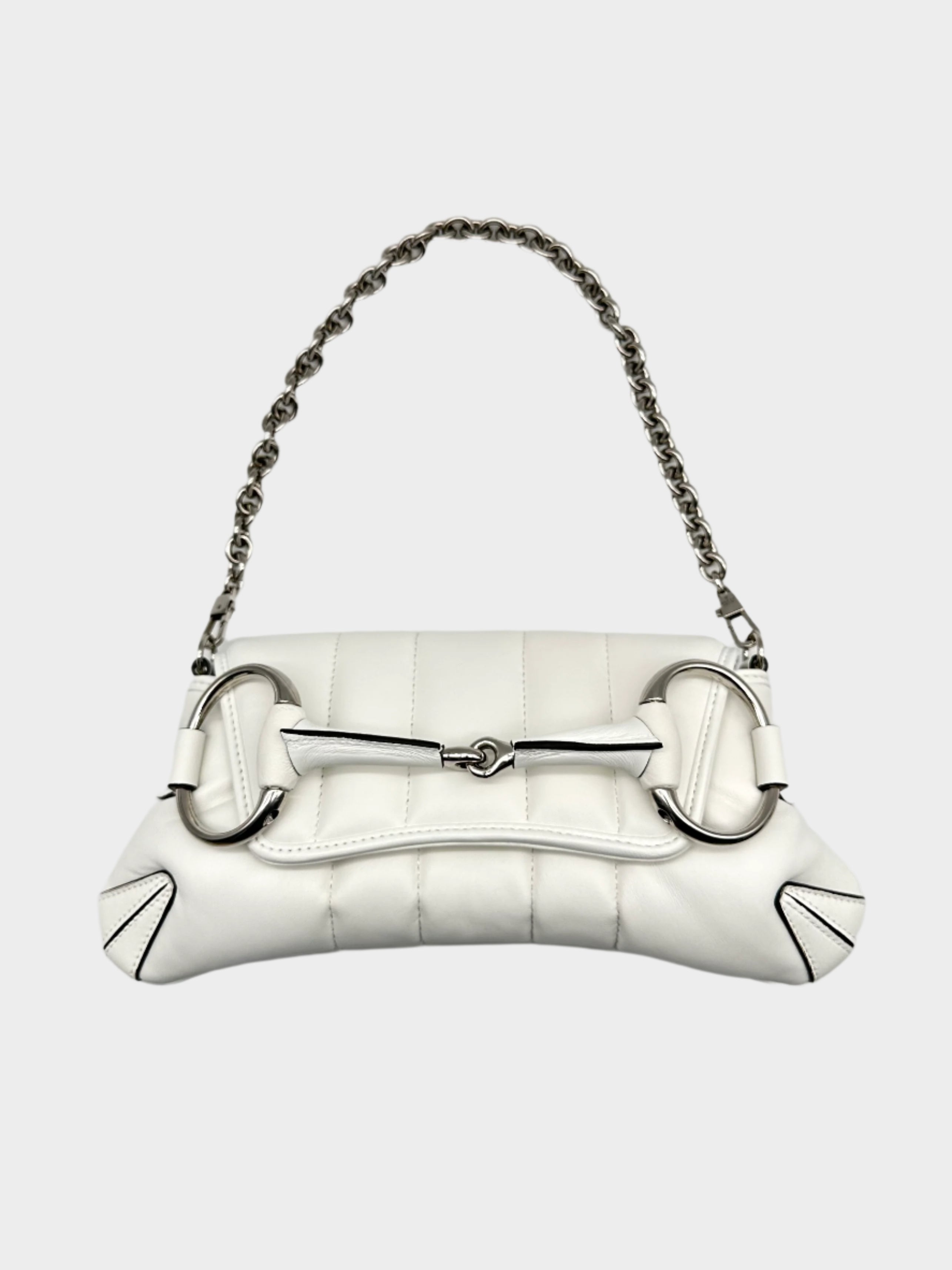 Horsebit Chain White Shoulder Bag