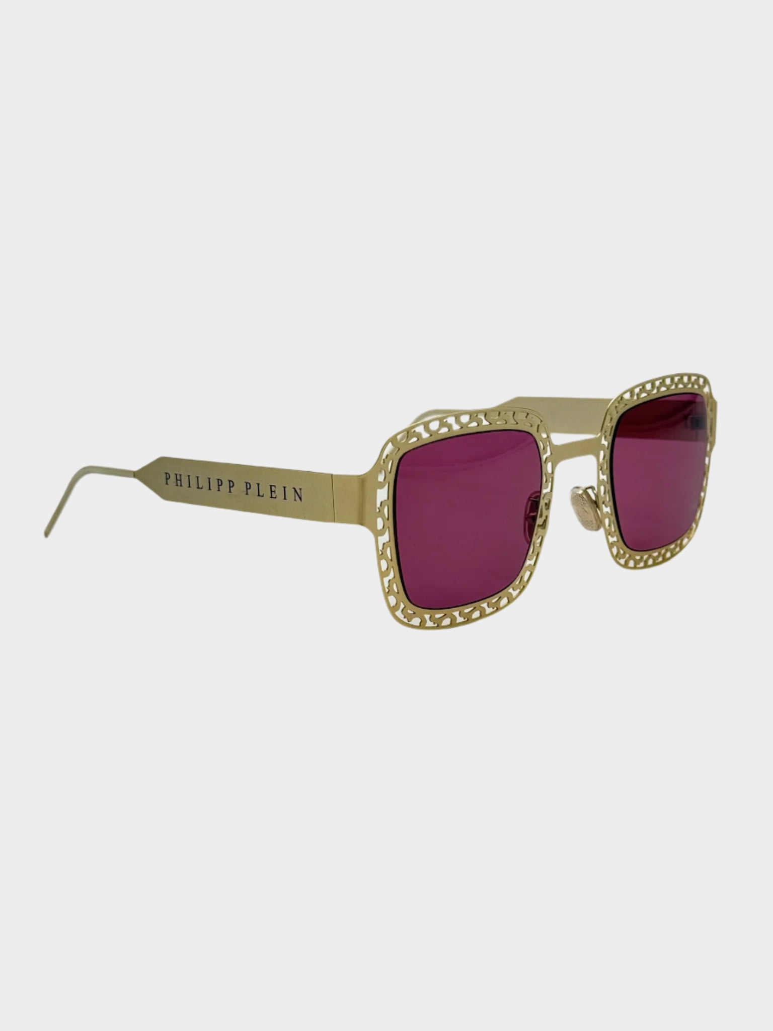 Gold Glasses with Pink Lenses and Perforated Frame