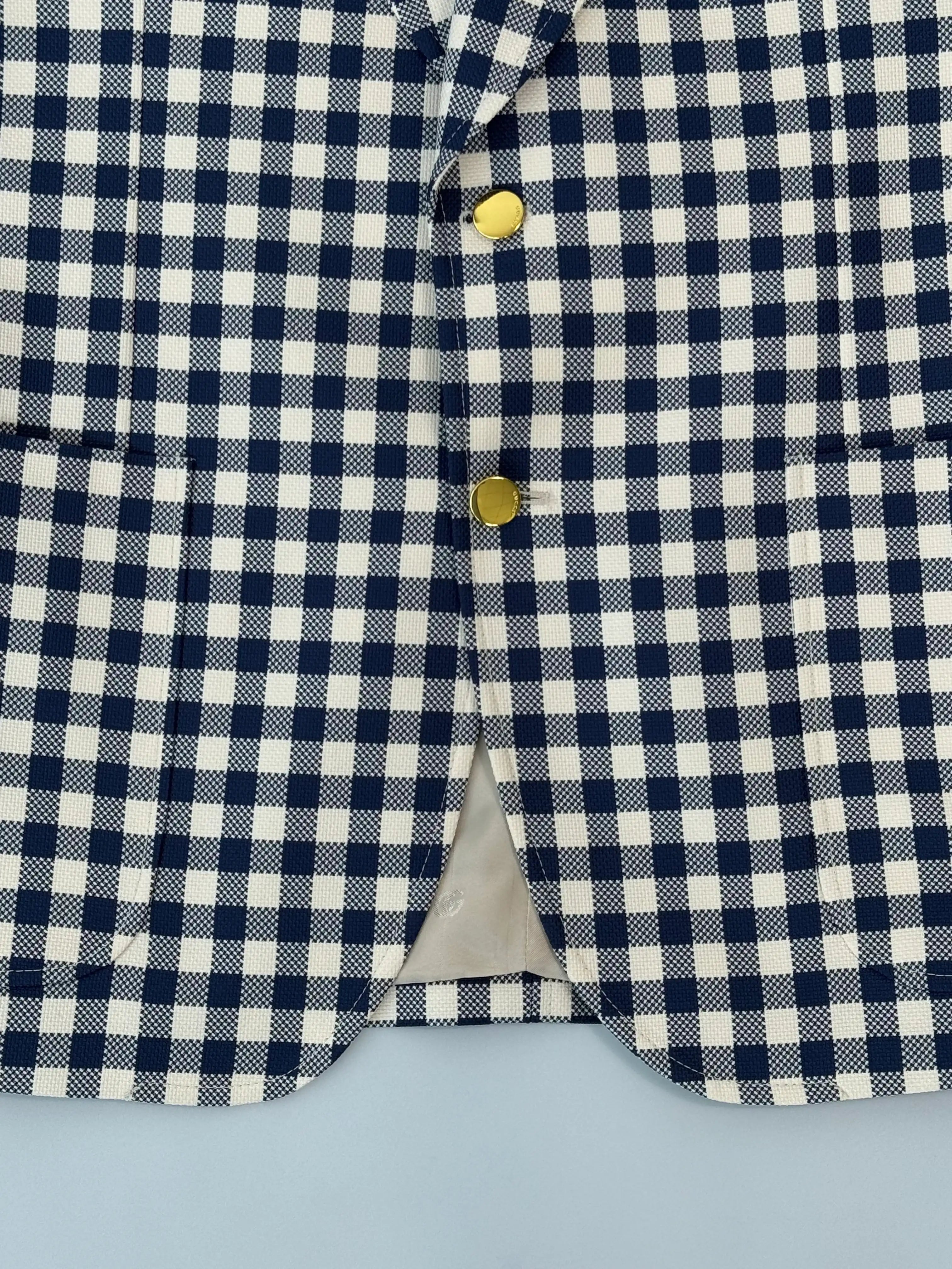 Double Breasted Checked Blazer With Patch