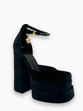 Black Velvet Platform Pumps With Jewel Strap -  | dBlank