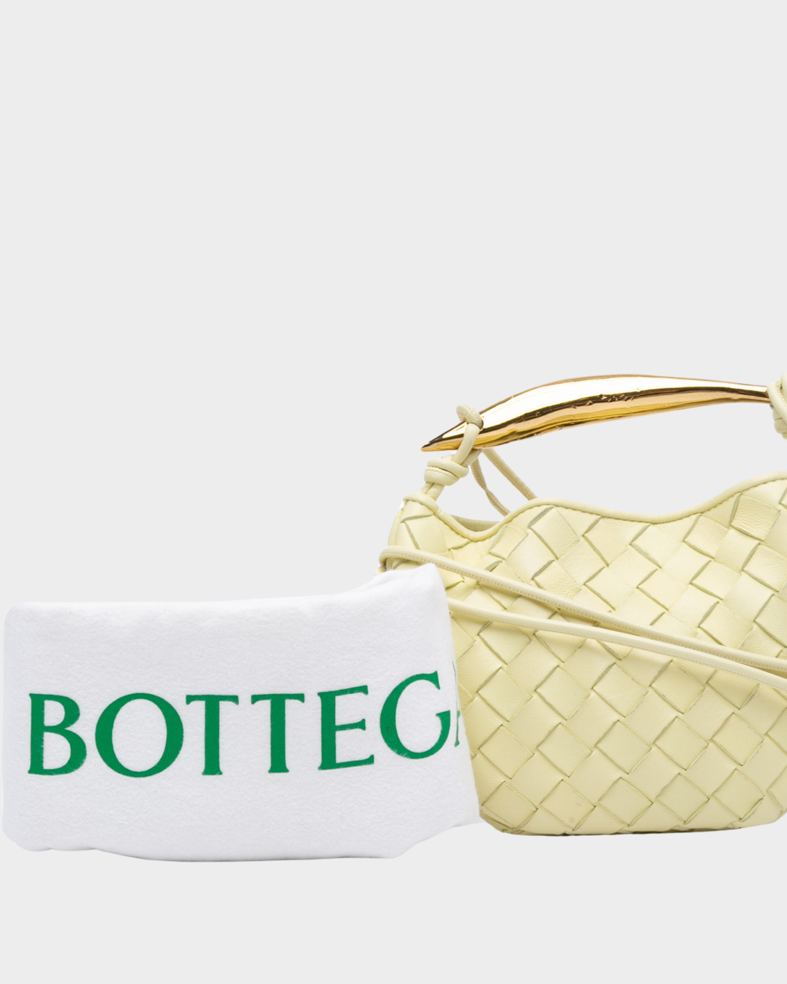 Borsa Sardine In Pelle Intrecciata Panna Con Manico Scultoreo Dorato