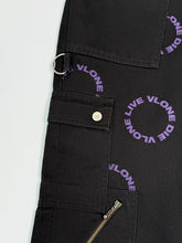 Black Pants With Purple Print And Utility Details -  | dBlank