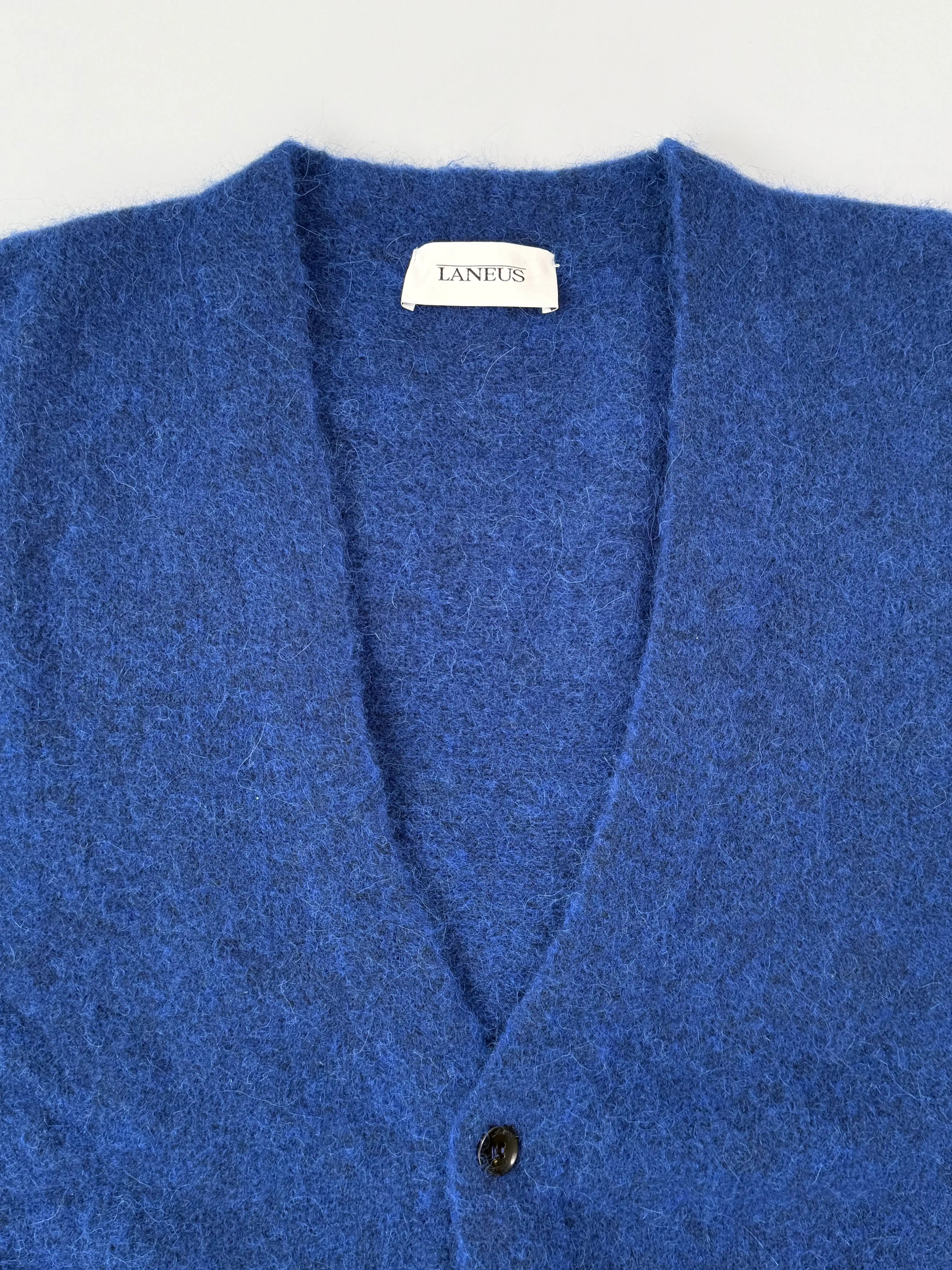 Cardigan Blu In Lana Spazzolata