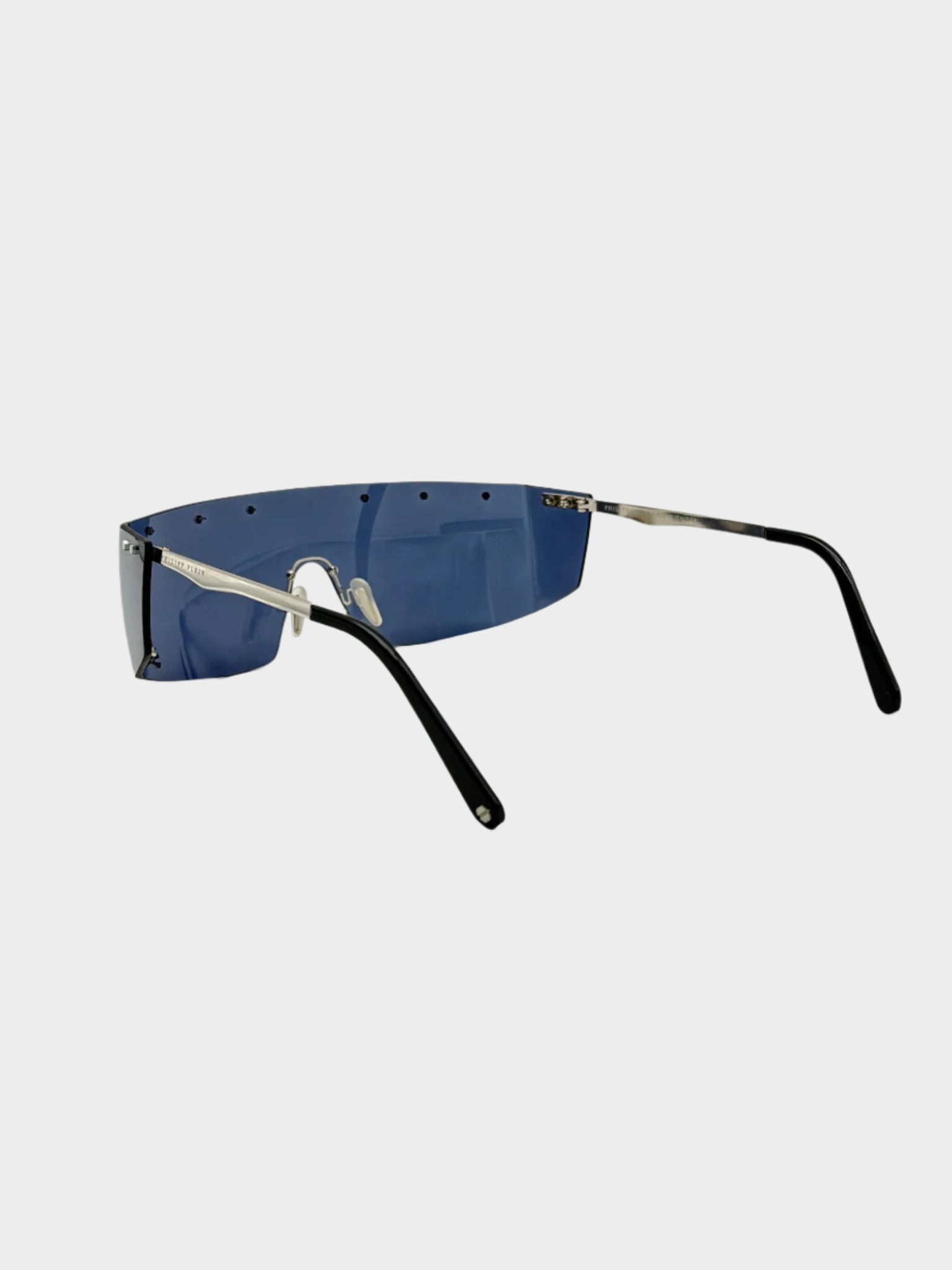 Occhiali A Mascherina Argento Con Lenti Blu