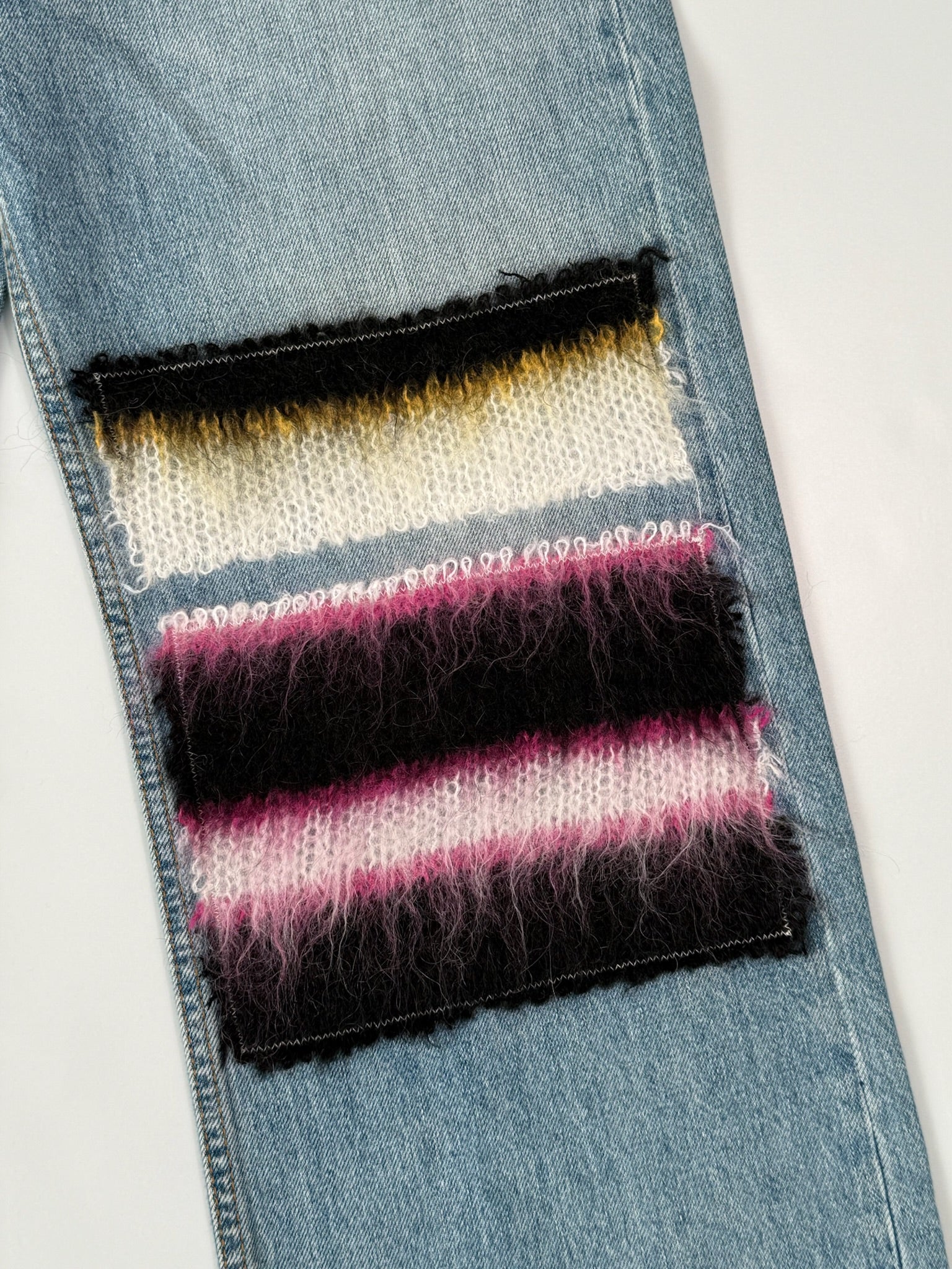 Jeans A Gamba Dritta Con Inserti In Maglia Multicolor