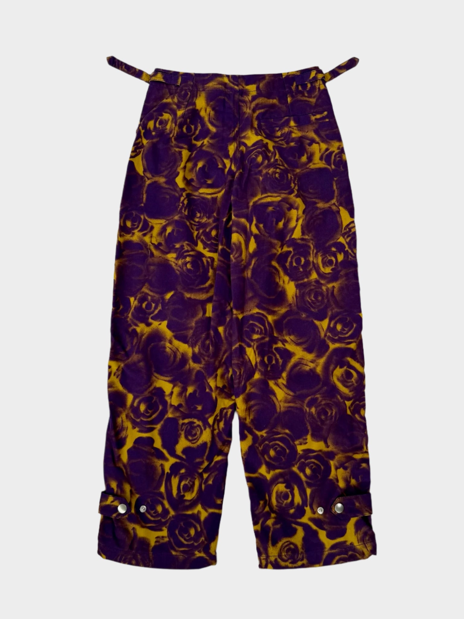 Pantaloni A Gamba Ampia Con Fantasia Rose Viola E Gialla