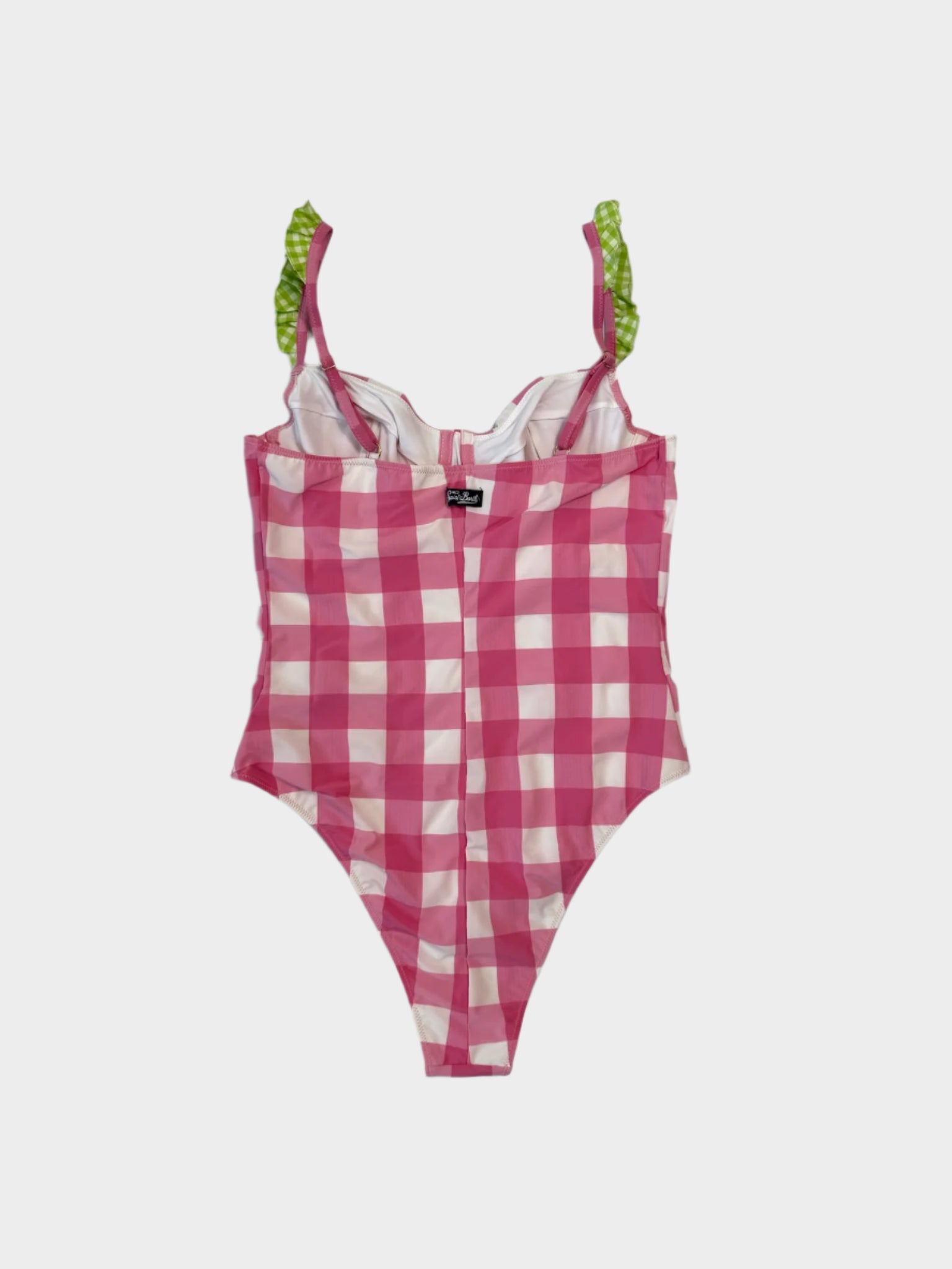 Costume Intero Vichy Rosa Con Bretelle A Rouches