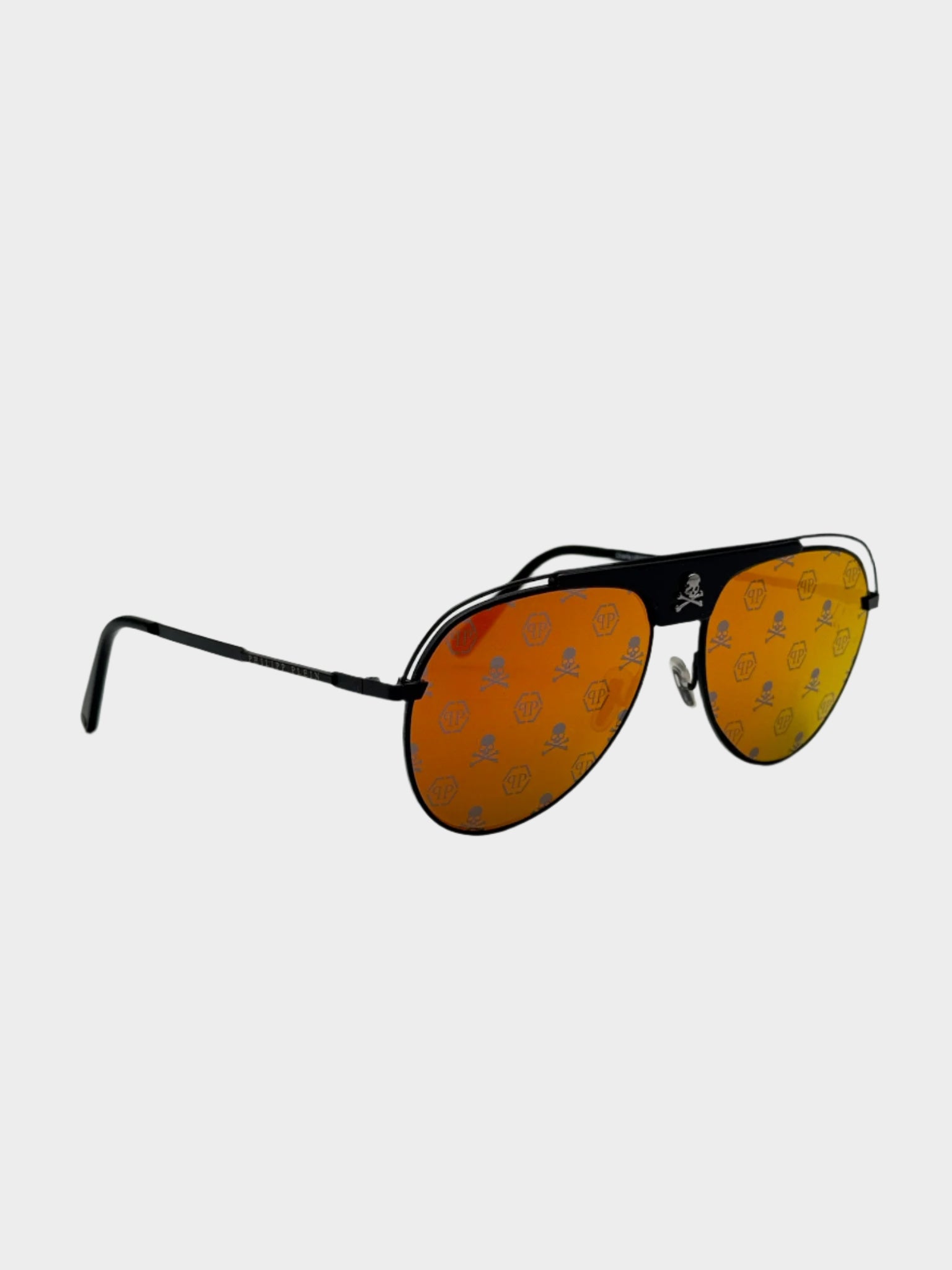 Black Sunglasses With Orange Logo Lenses