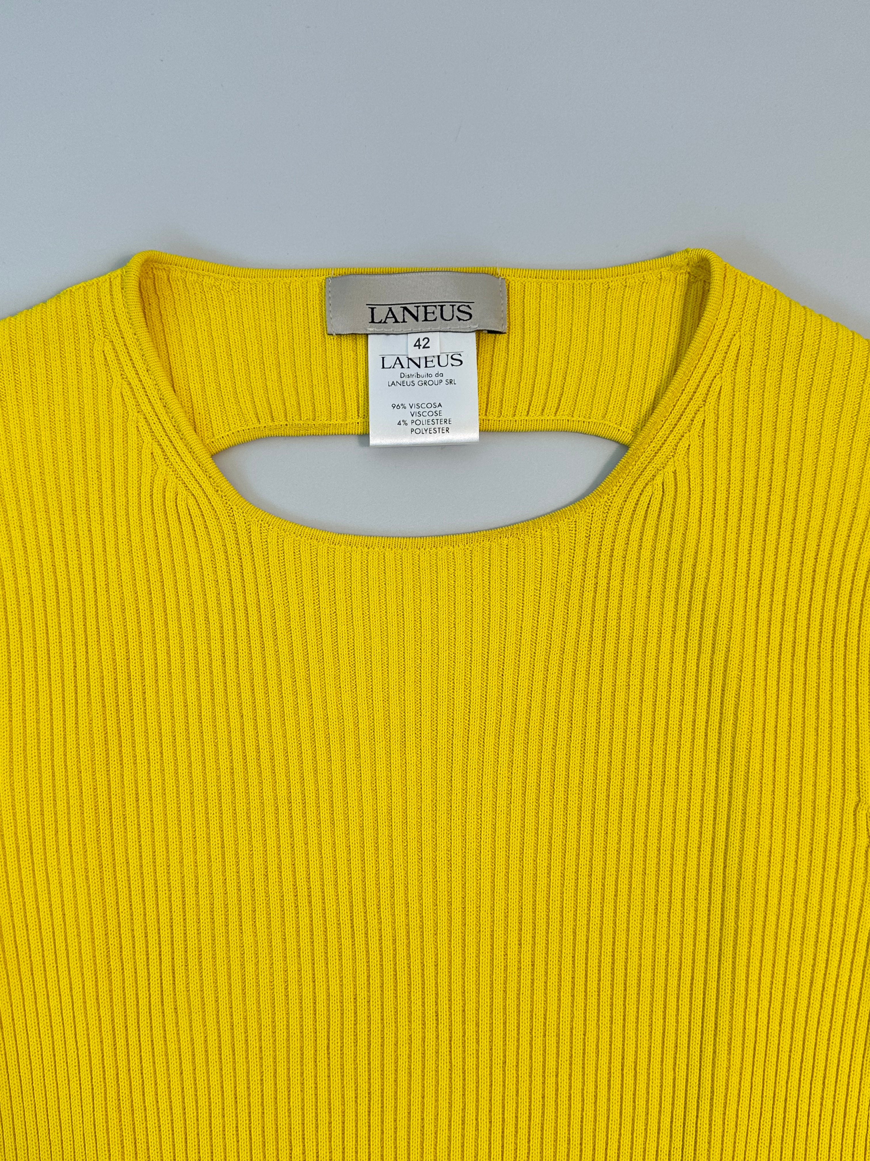 Abito Lungo In Maglia Gialla Con Spacco