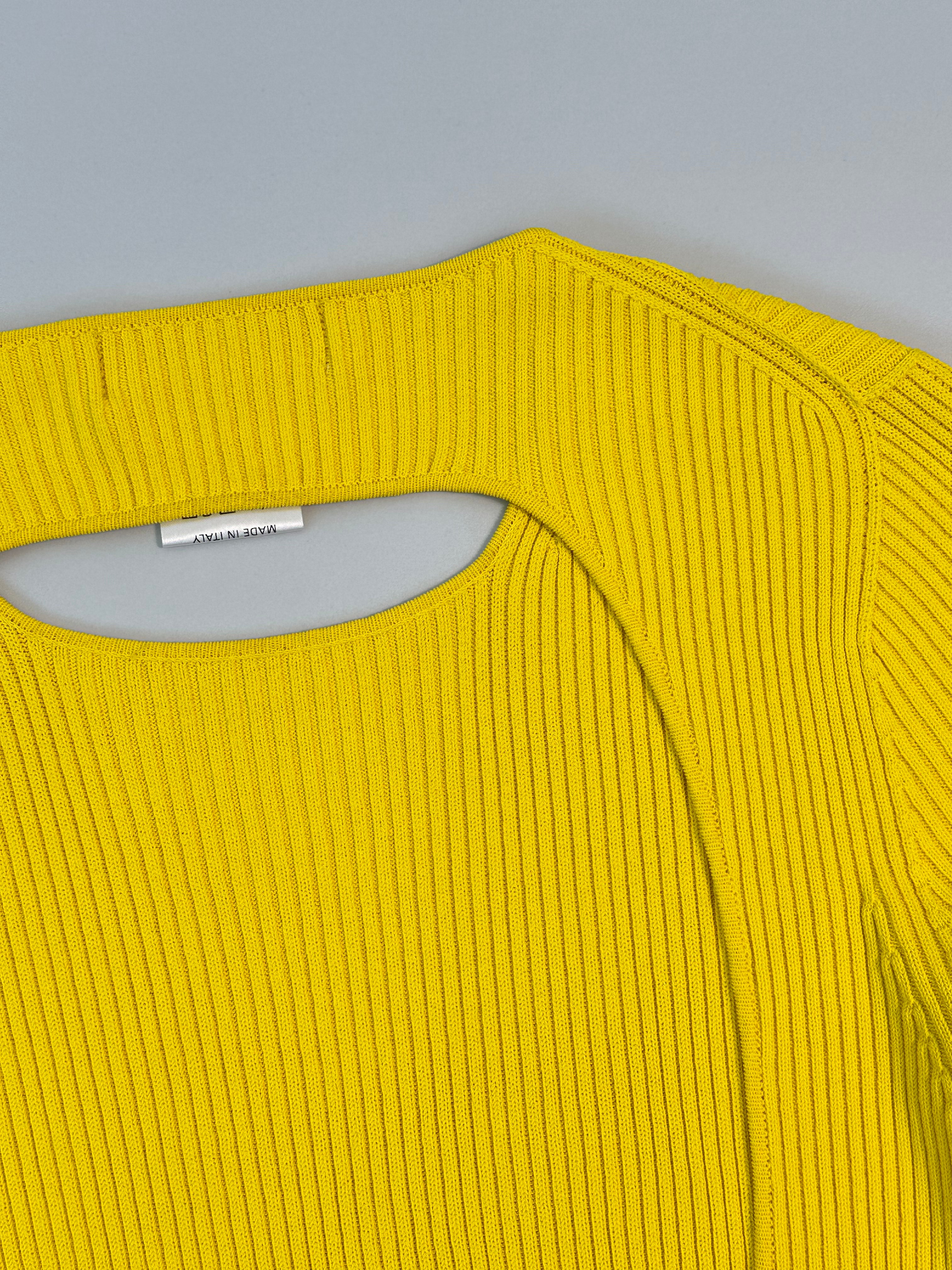 Abito Lungo In Maglia Gialla Con Spacco