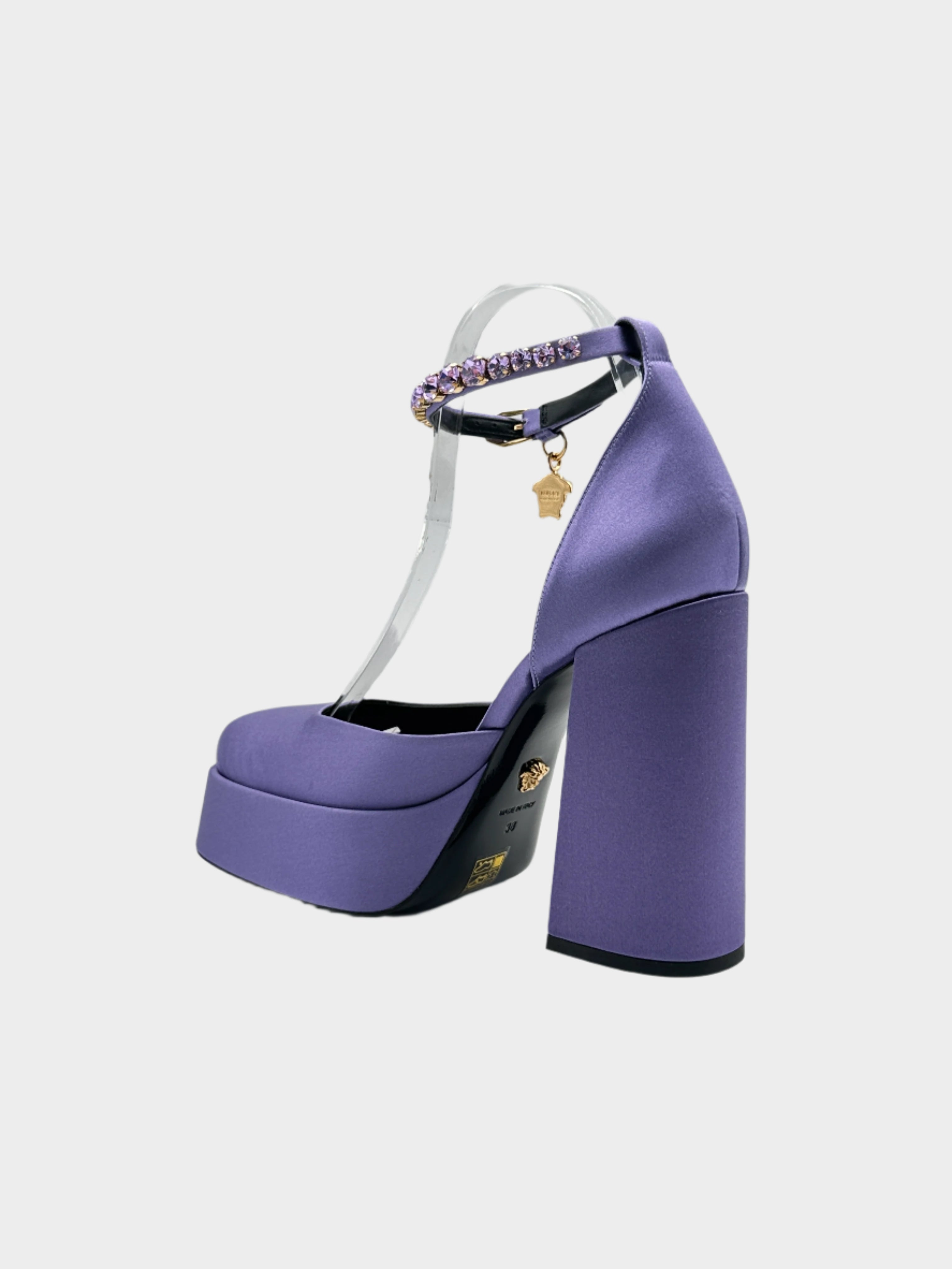 Lilac Satin Pumps With Platform And Jewel Strap