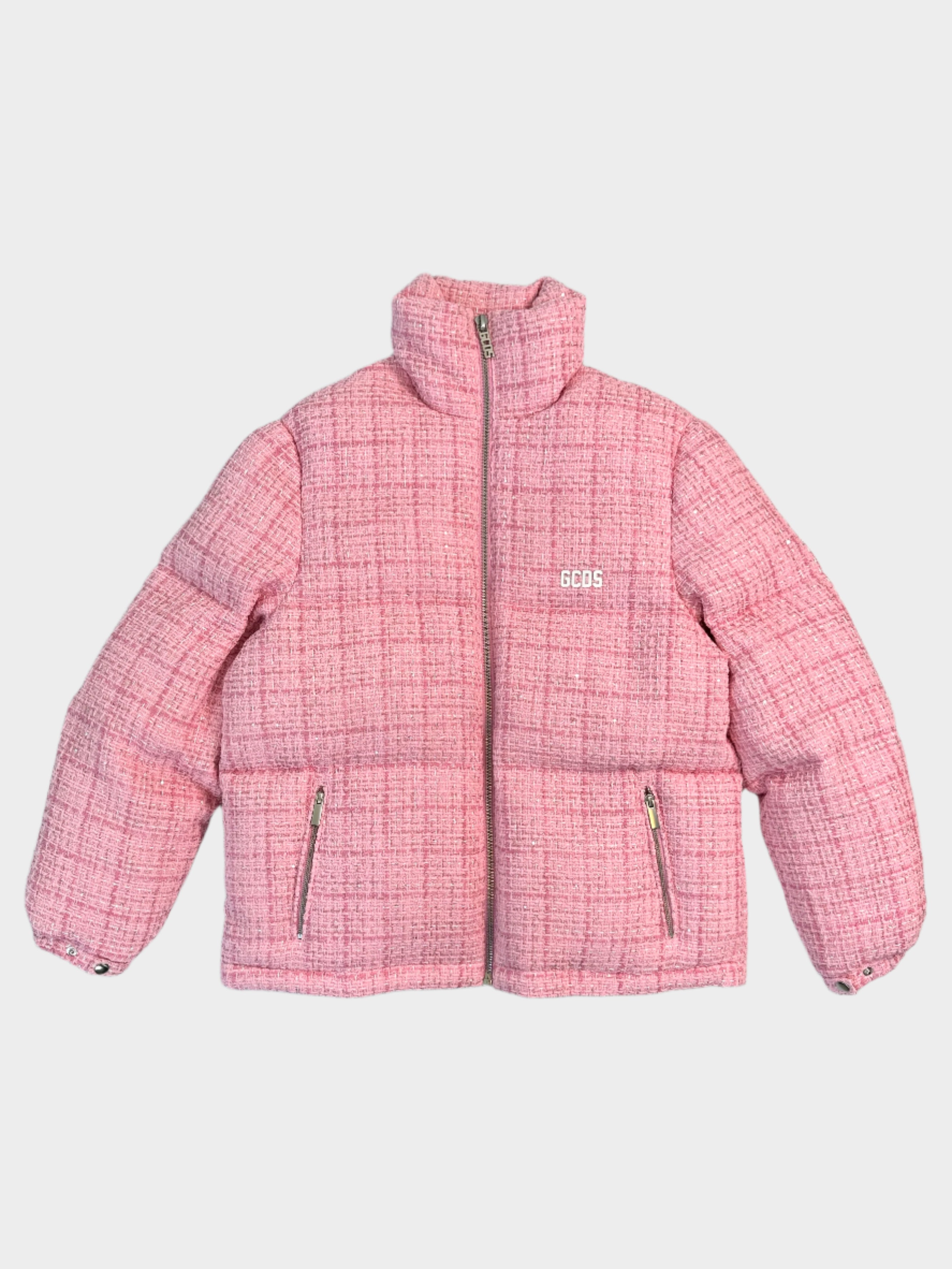 GCDS, bomber tweed, giacca rosa, giubbotto glitter, moda streetwear