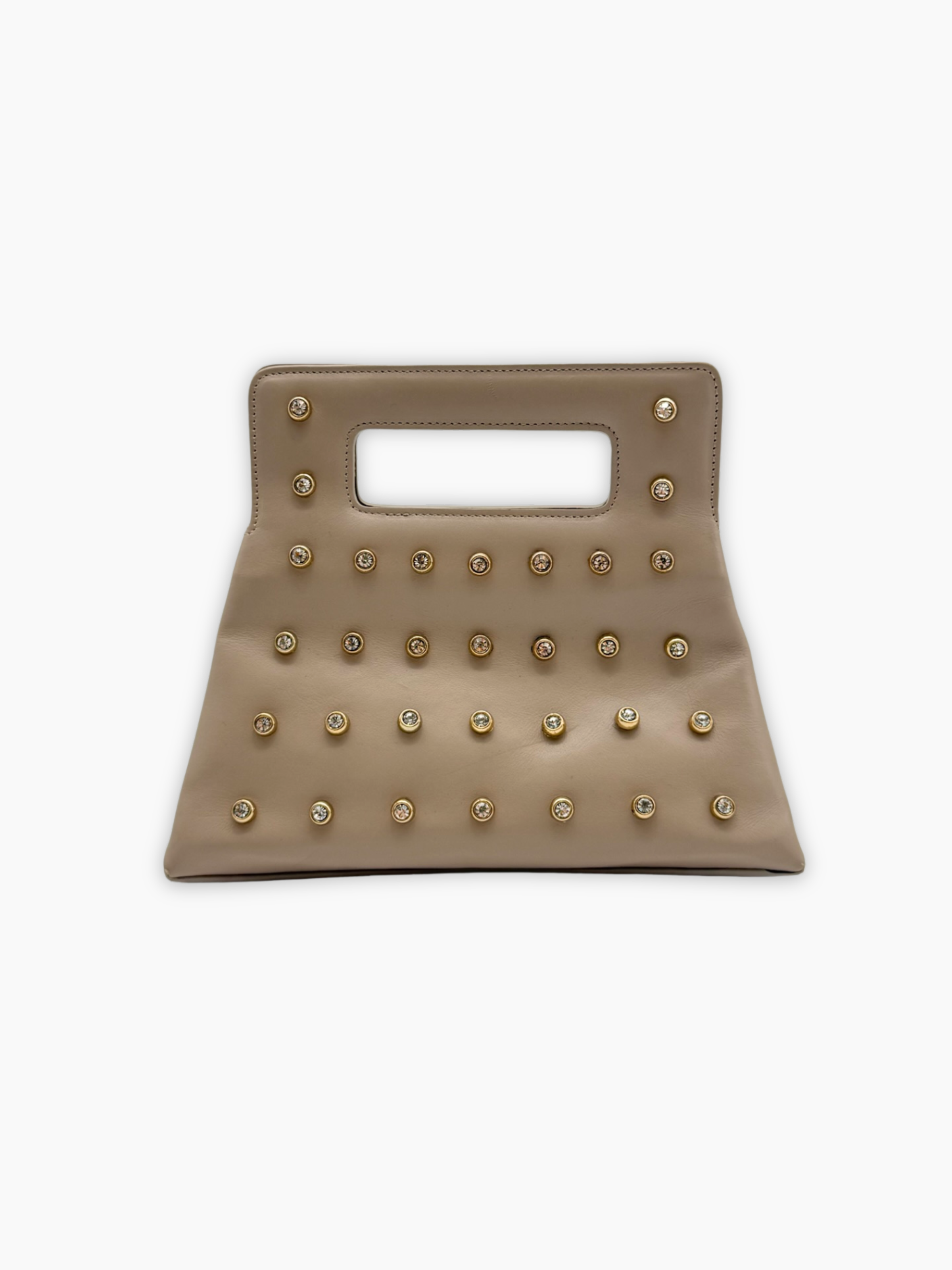 Borsa Hibourama greige con borchie dorate vista frontale