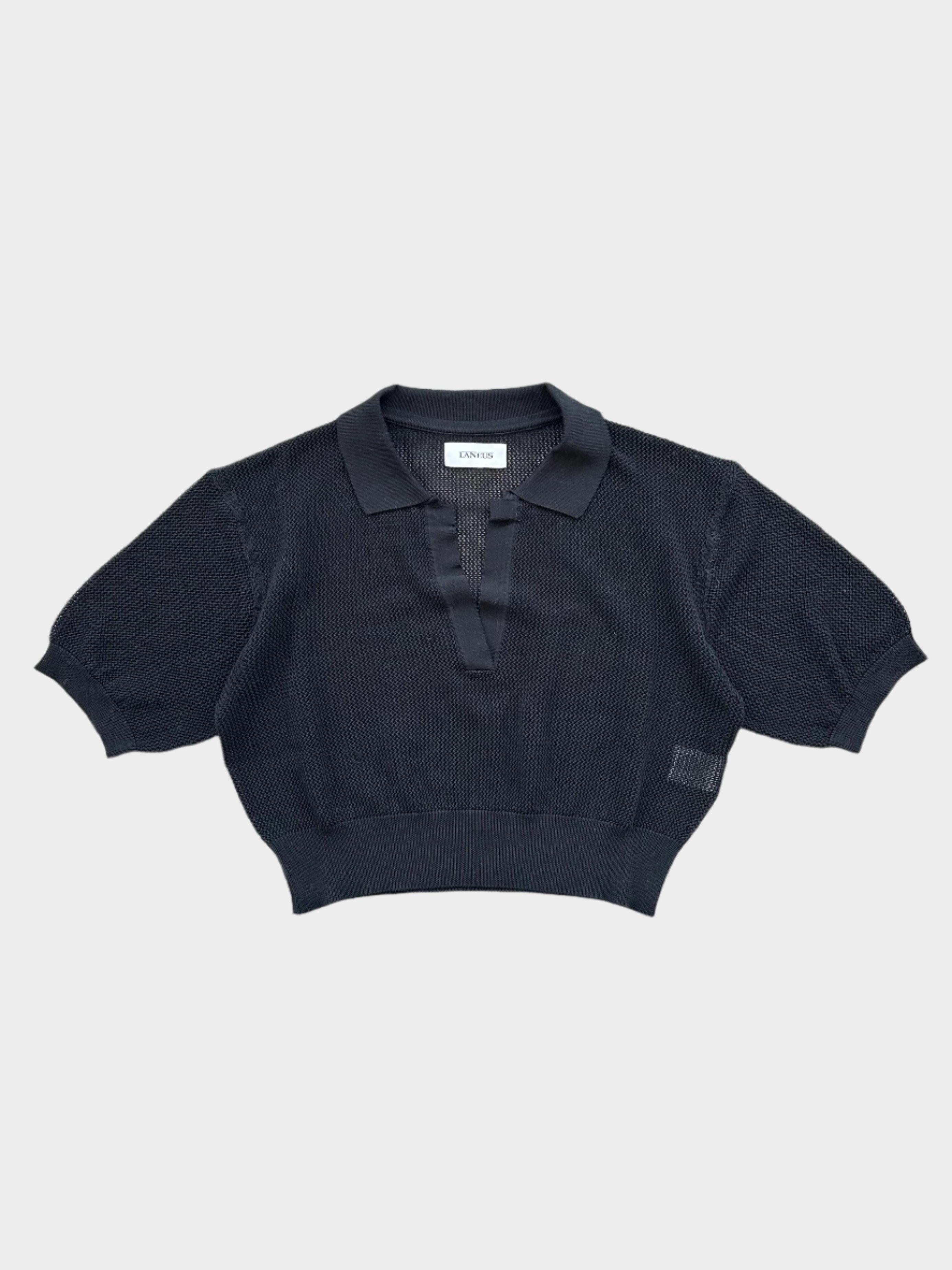 Cropped Mesh Polo Black