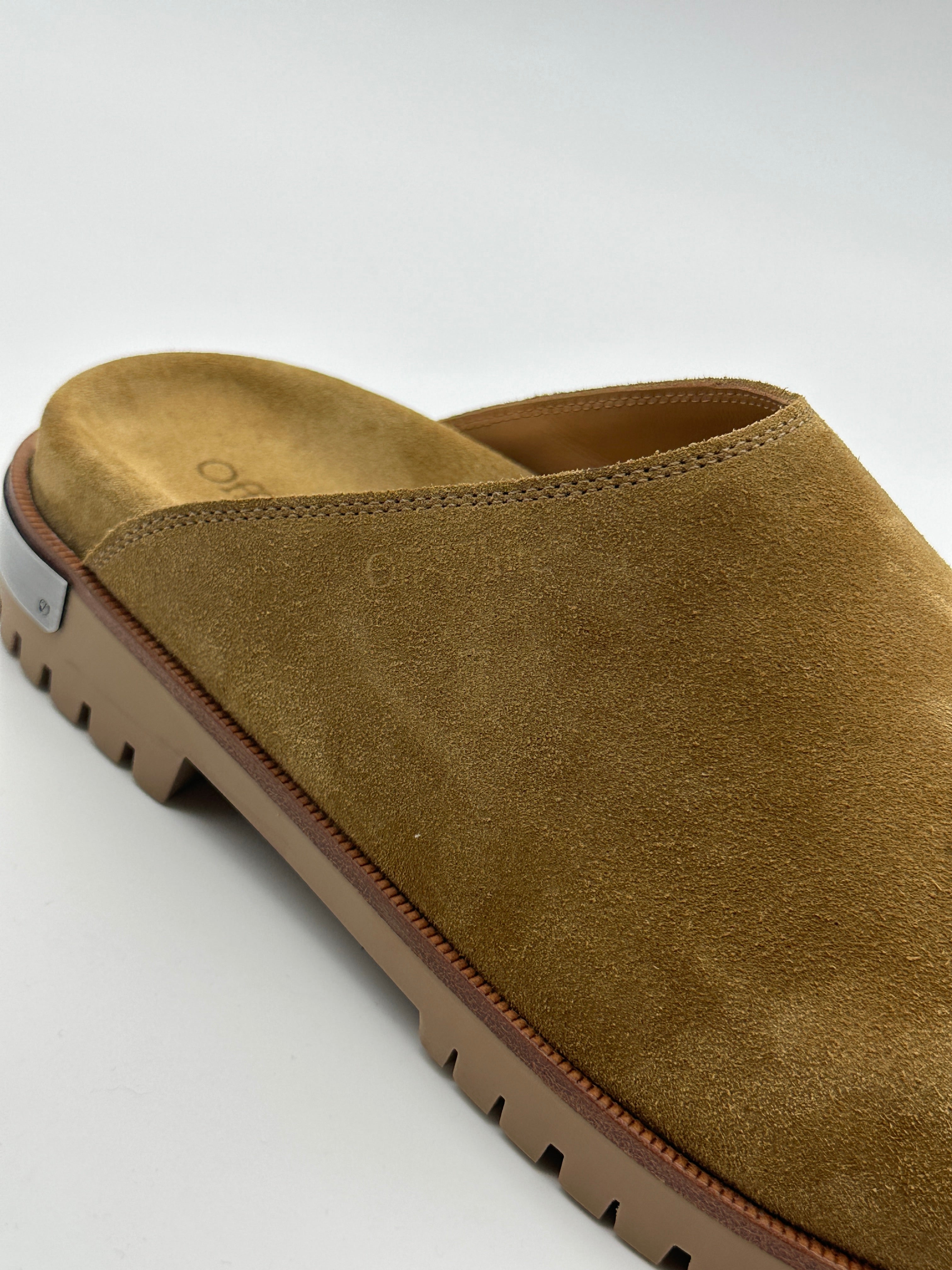 Metal Logo Suede Clogs