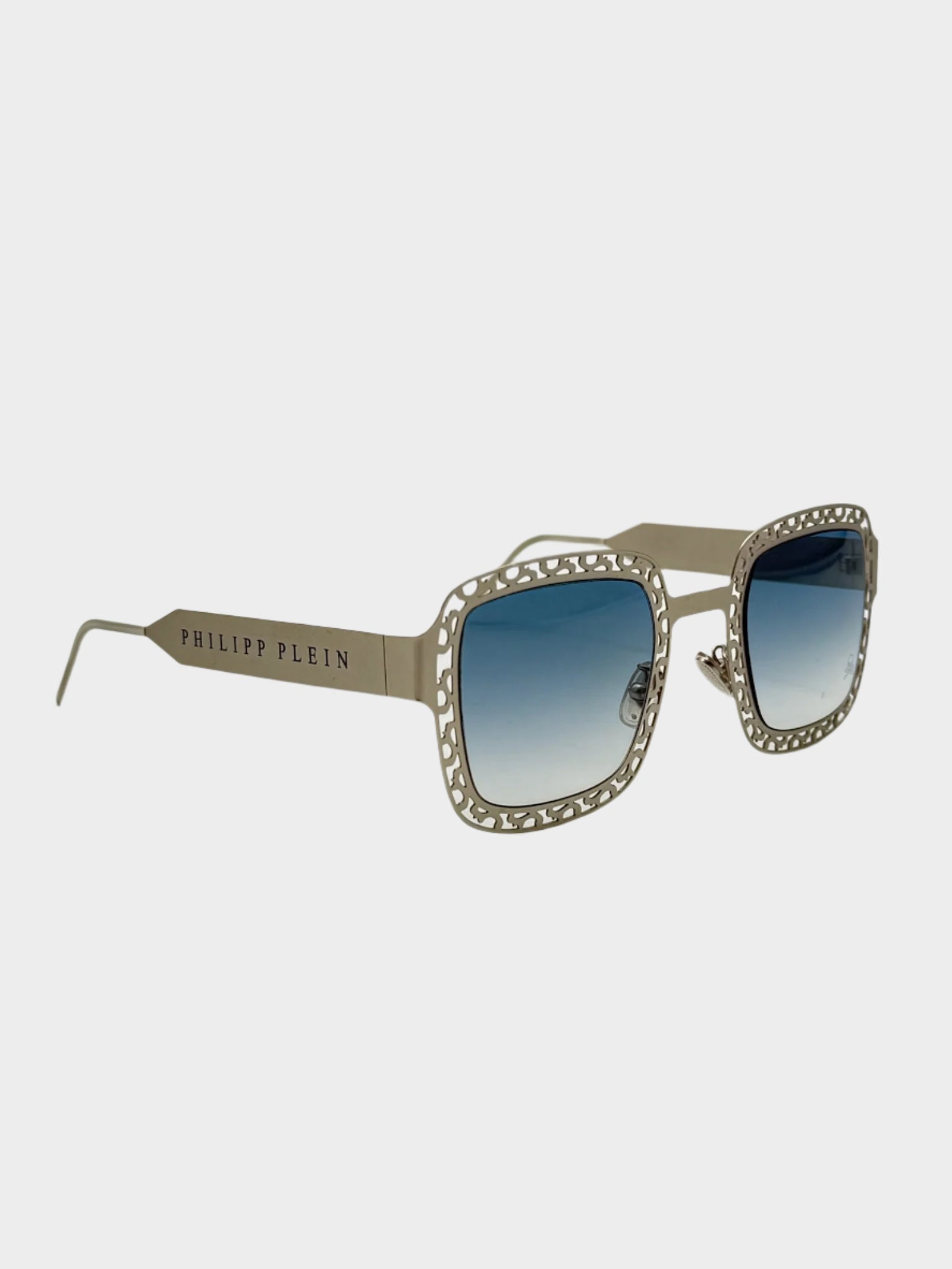 Light Gold Square Glasses With Blue Lenses