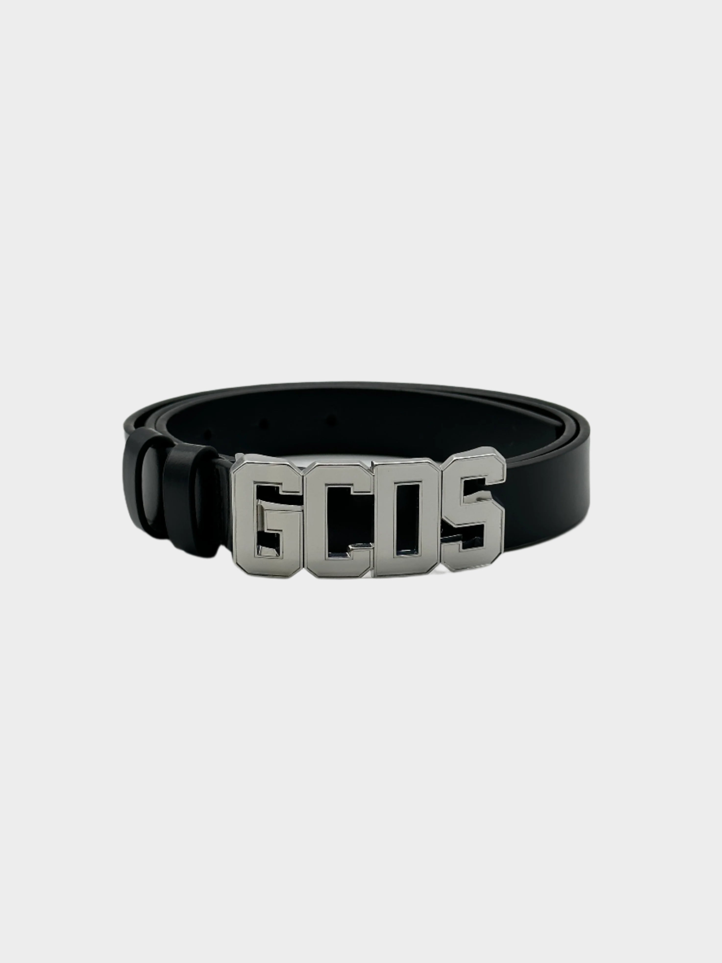 Cintura GCDS, Pelle Nera, Accessori Uomo, Fibbia Logo, Made in Italy
