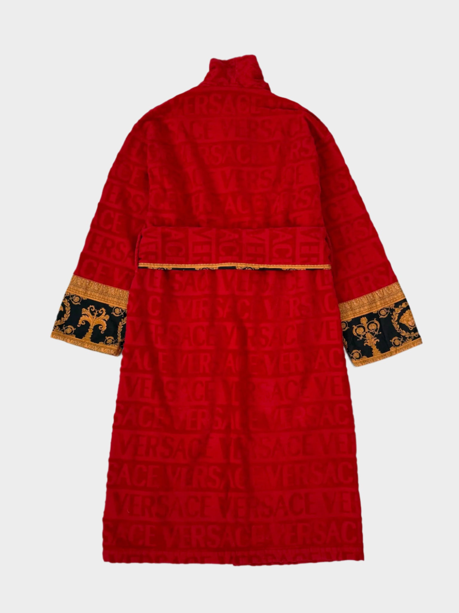 Accappatoio Rosso Con Logo All Over E Maniche Barocche