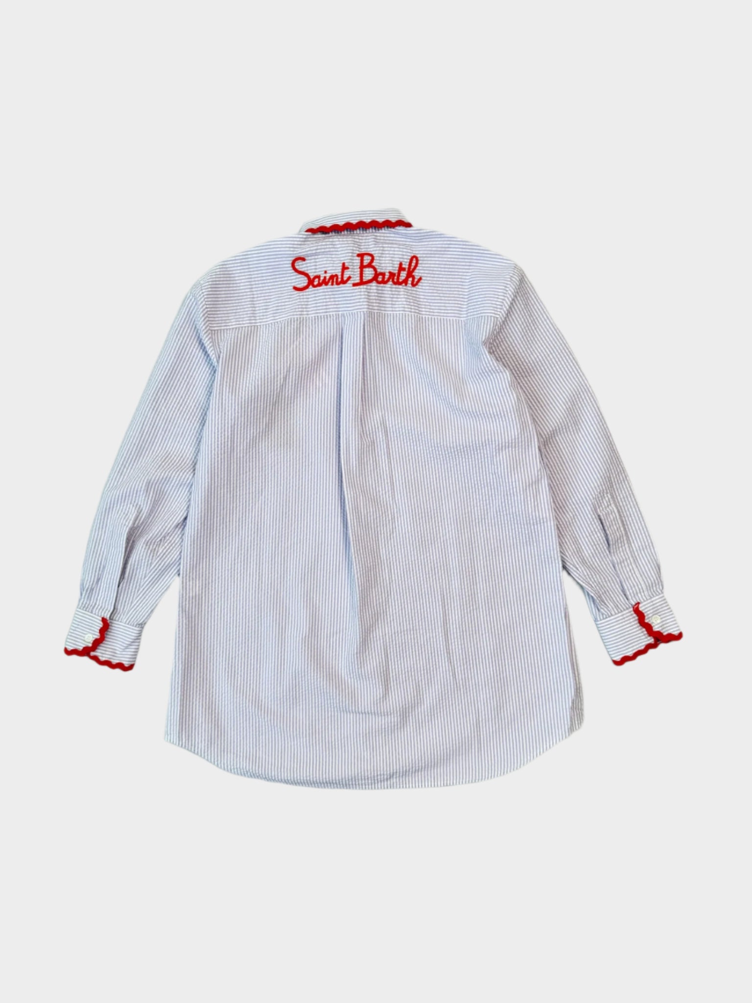 Camicia A Righe Con Profilo Ricamato Rosso