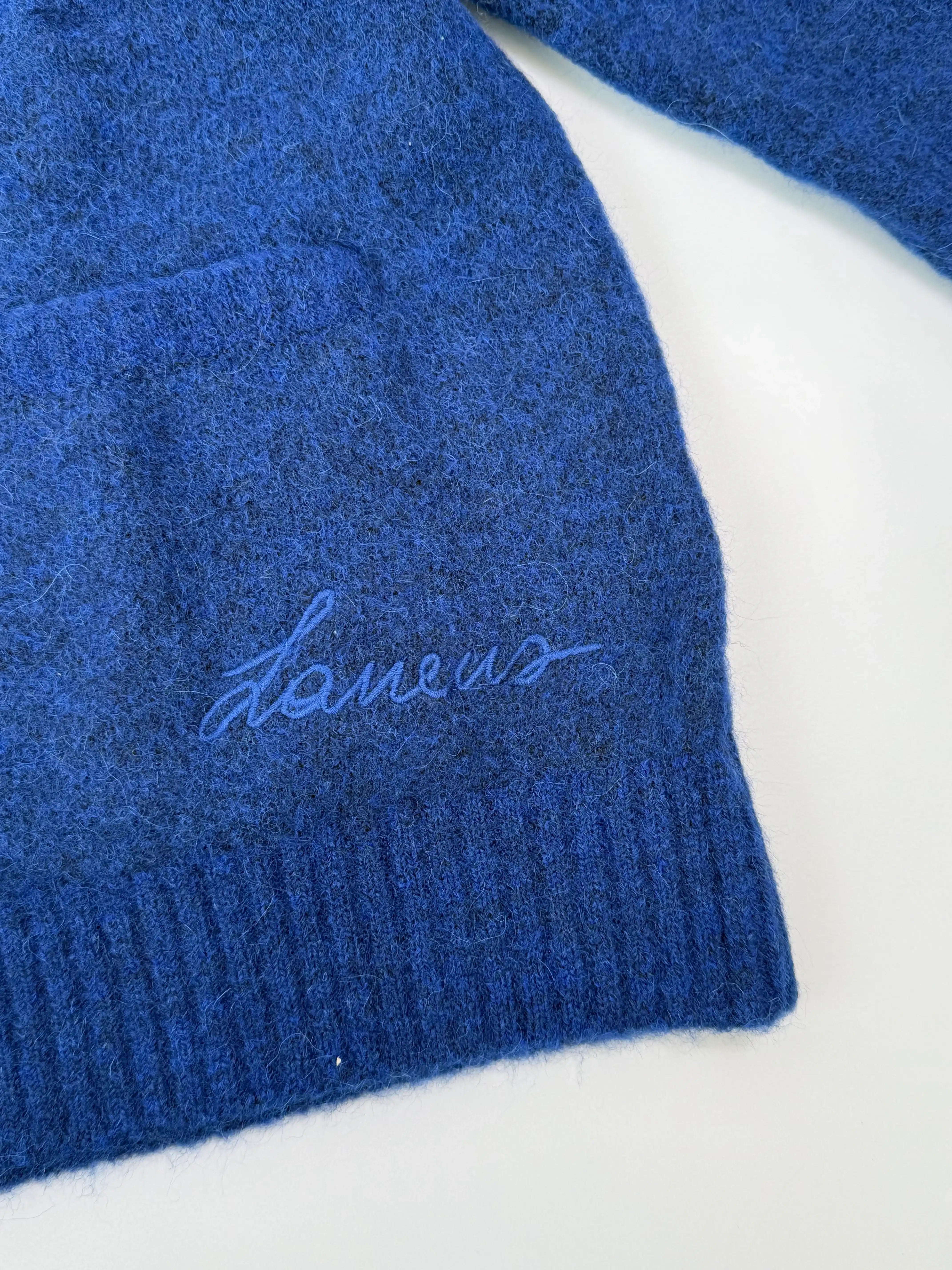 Cardigan Blu In Lana Spazzolata