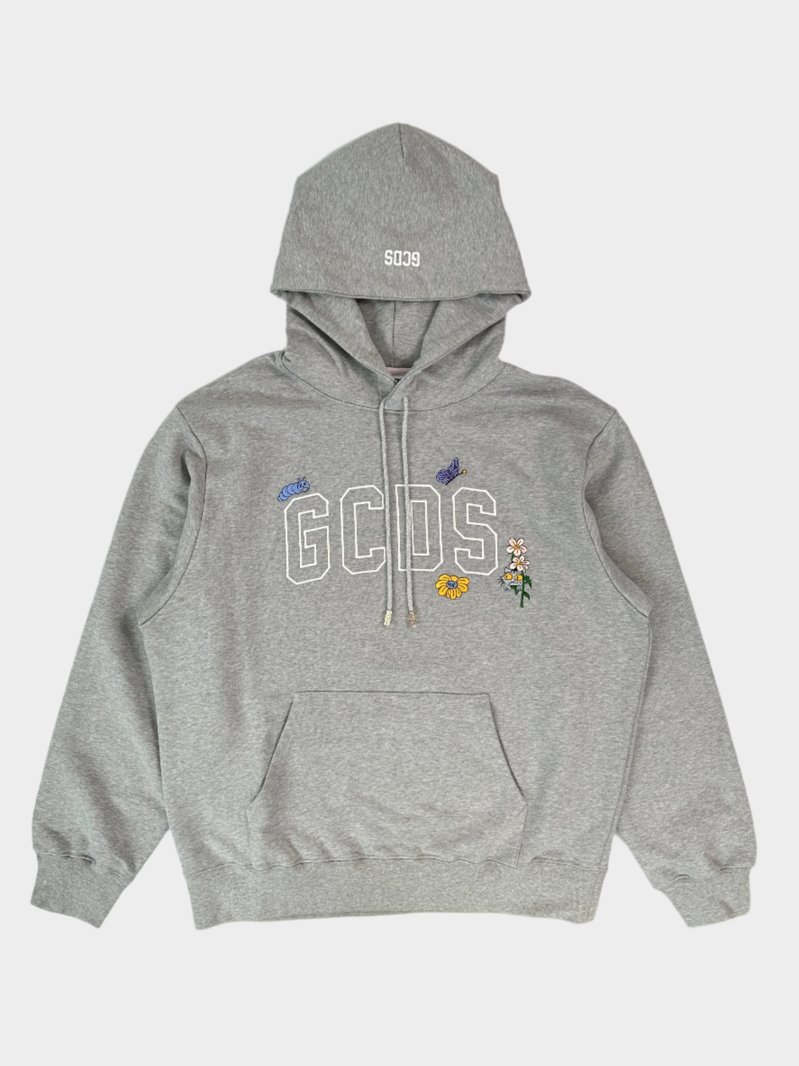 GCDS, felpa ricamata, streetwear, hoodie grigia, moda casual