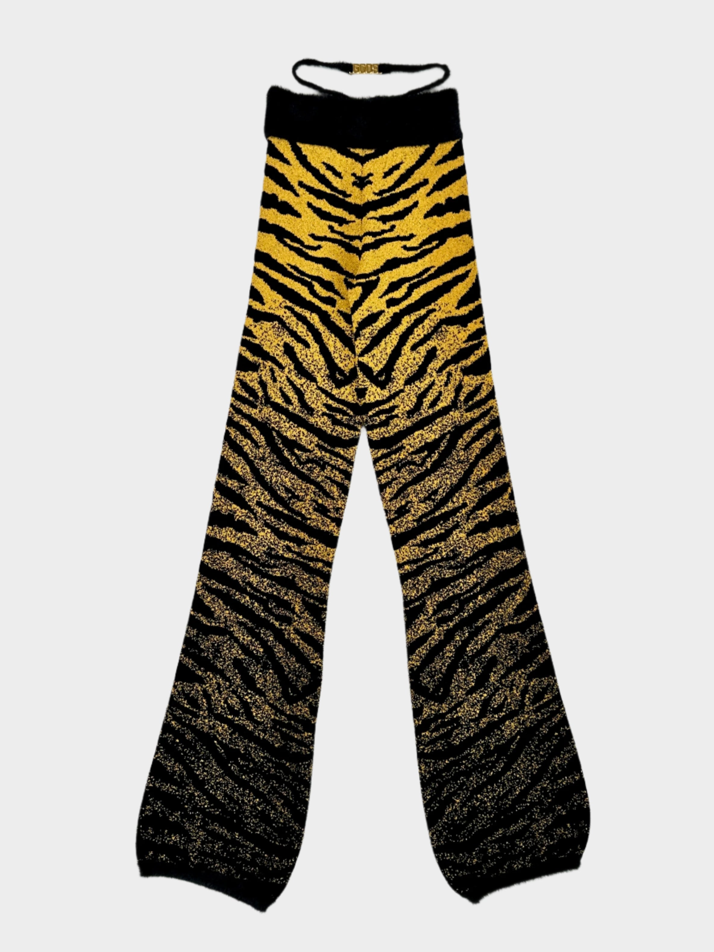 GCDS, pantaloni zebrati, effetto pelliccia, glitter, moda donna, luxury, streetwear