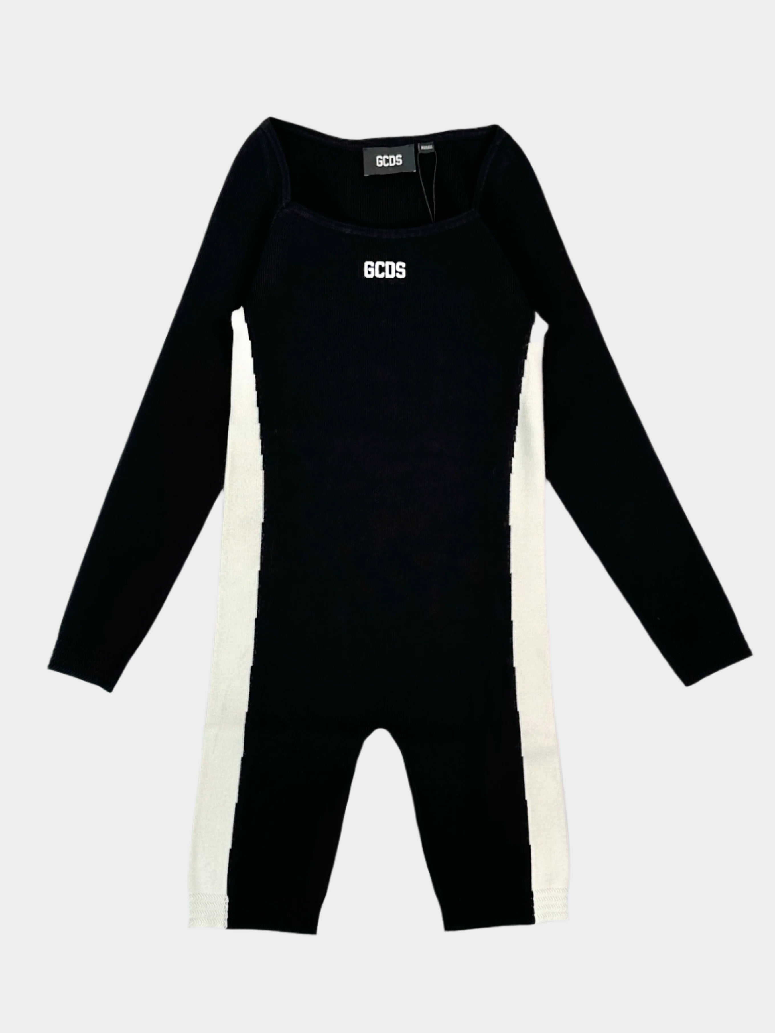 GCDS, playsuit, tuta intera, maglia viscosa, bicolor, logo ricamato, moda donna, streetwear