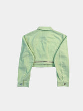 Women's Light Green Cropped Jeans Jacket With Decorative Zip -  | dBlank