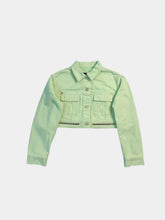 Women's Light Green Cropped Jeans Jacket With Decorative Zip -  | dBlank