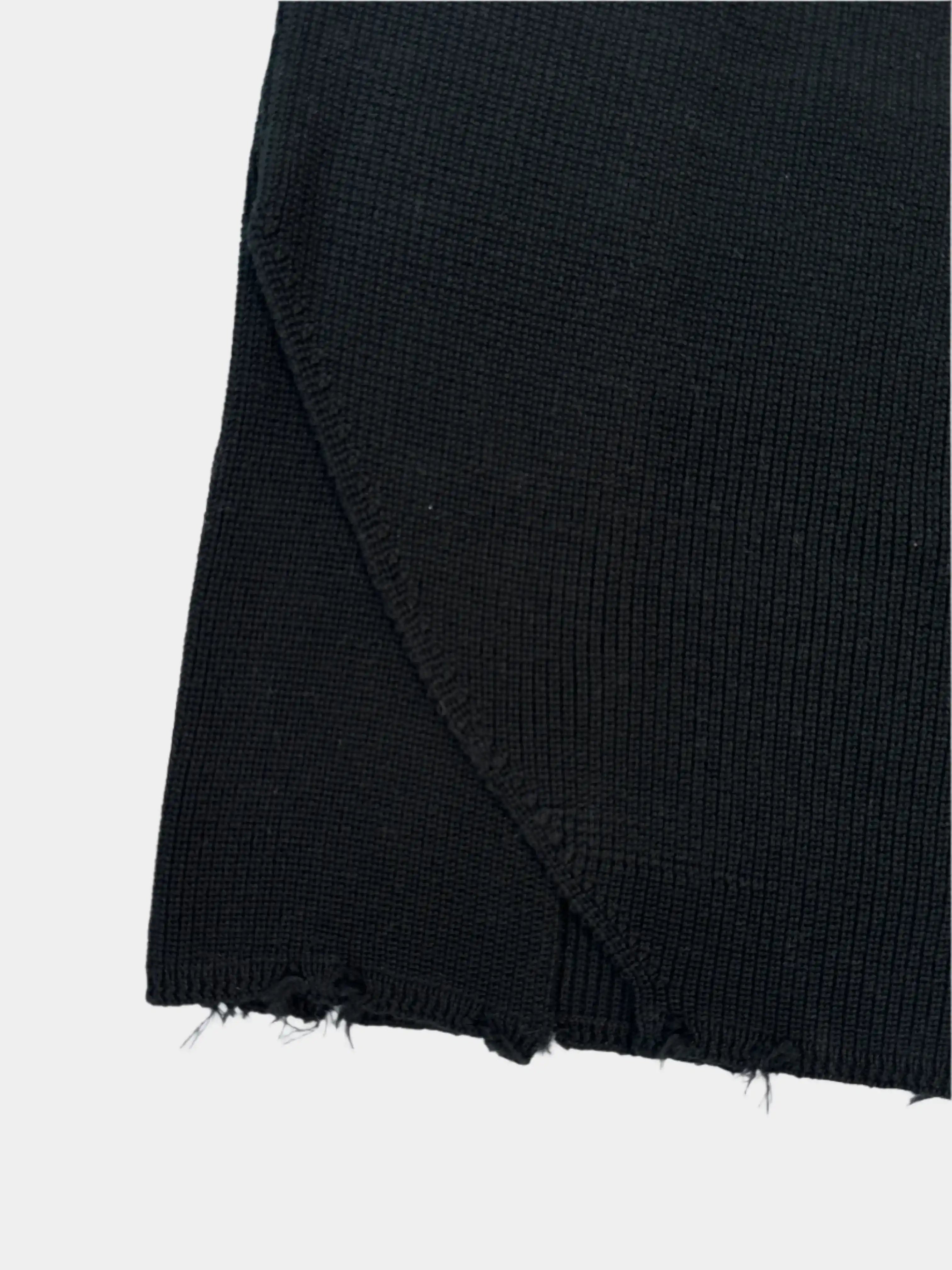 Gonna Midi In Maglia Nera Con Fondo Sfilacciato