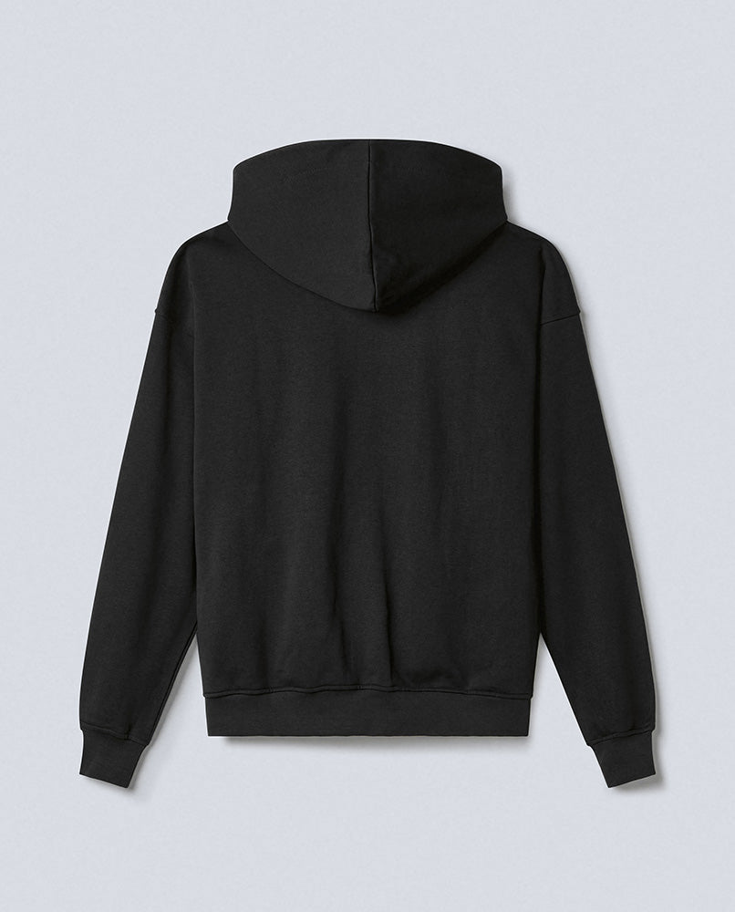 Felpa Nera Con Cappuccio E Zip Frontale