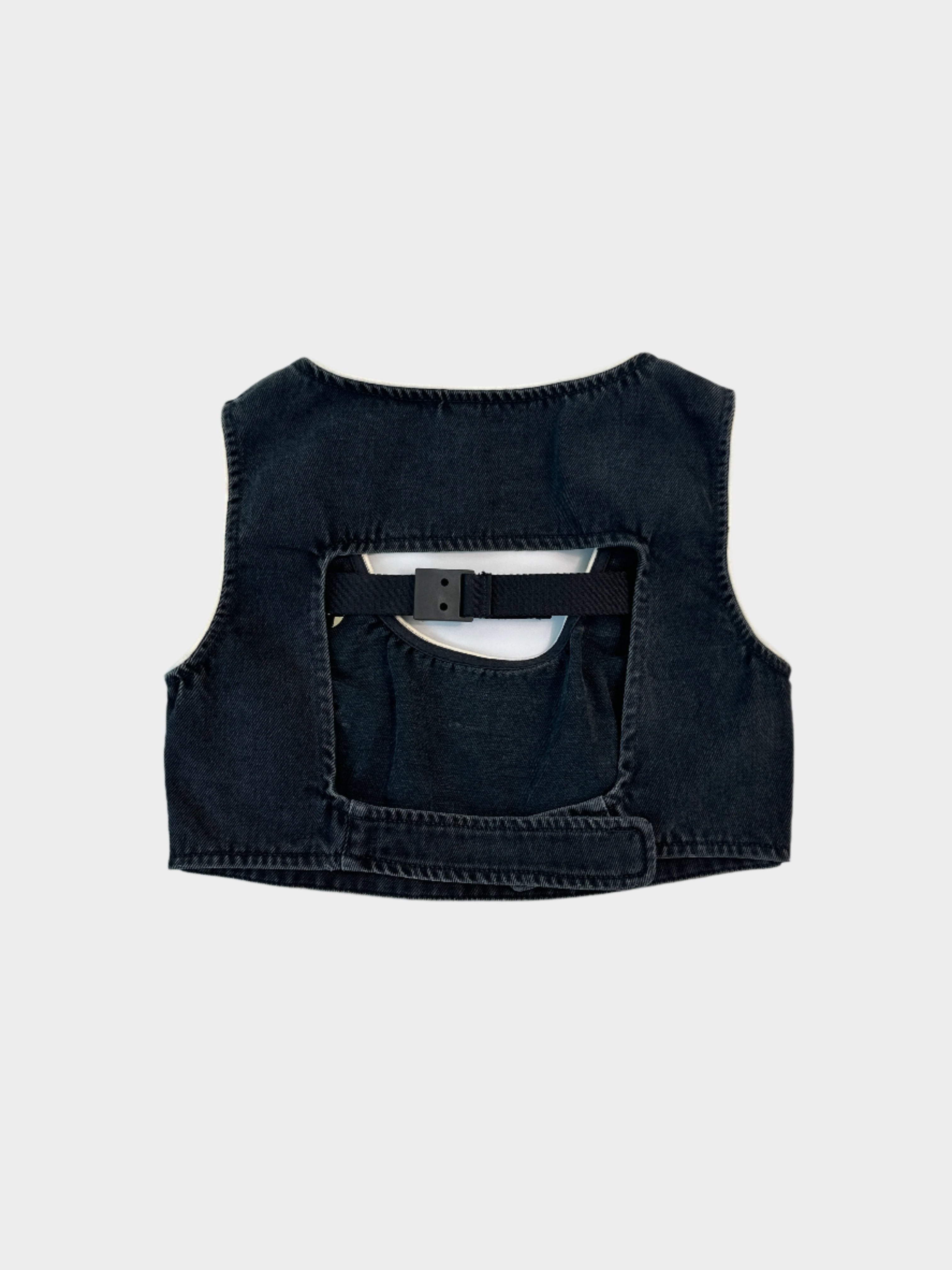 Black Denim Top With Buckle Closure