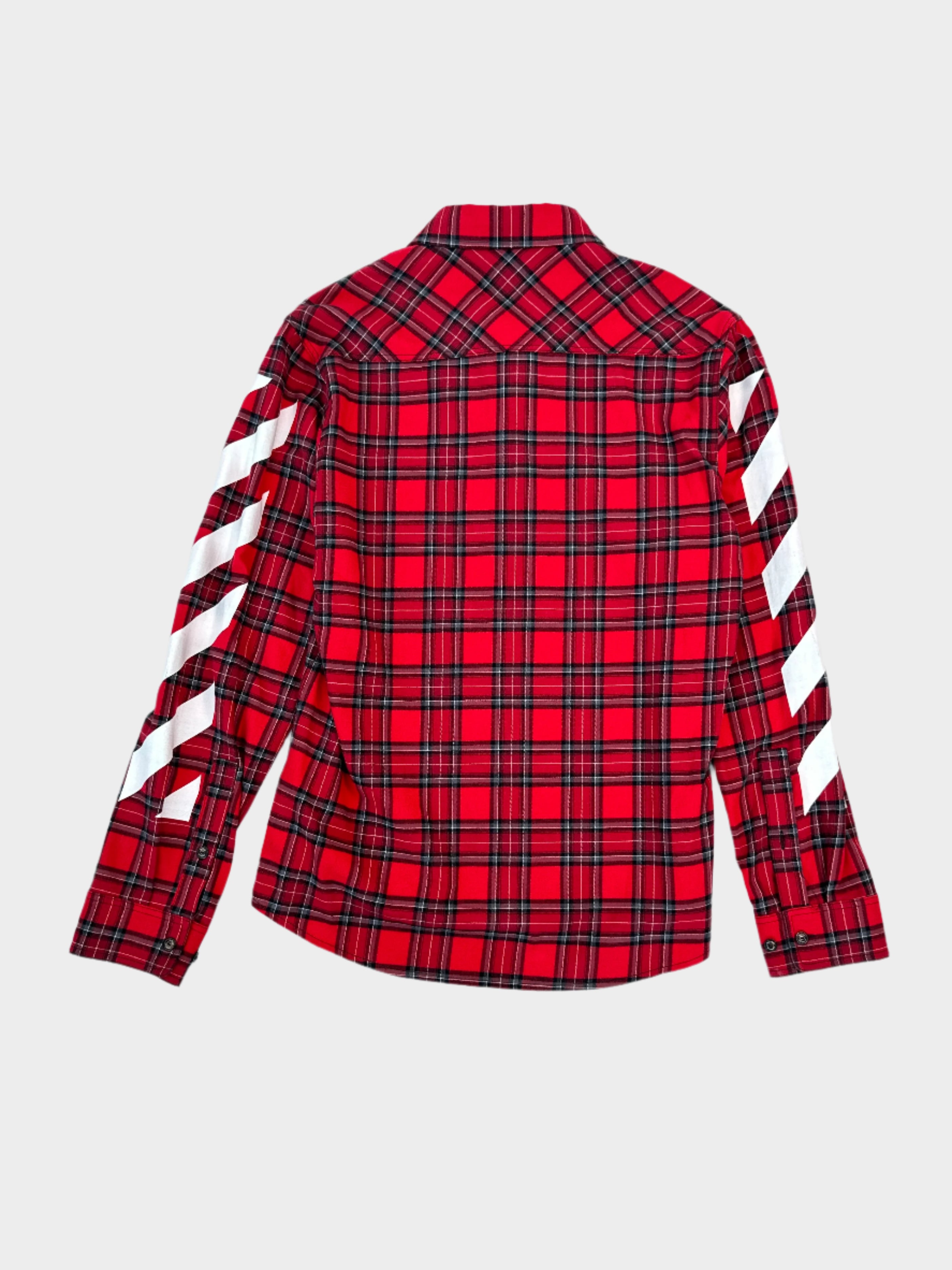 Red Checkered Shirt With White Diag Print Sleeves