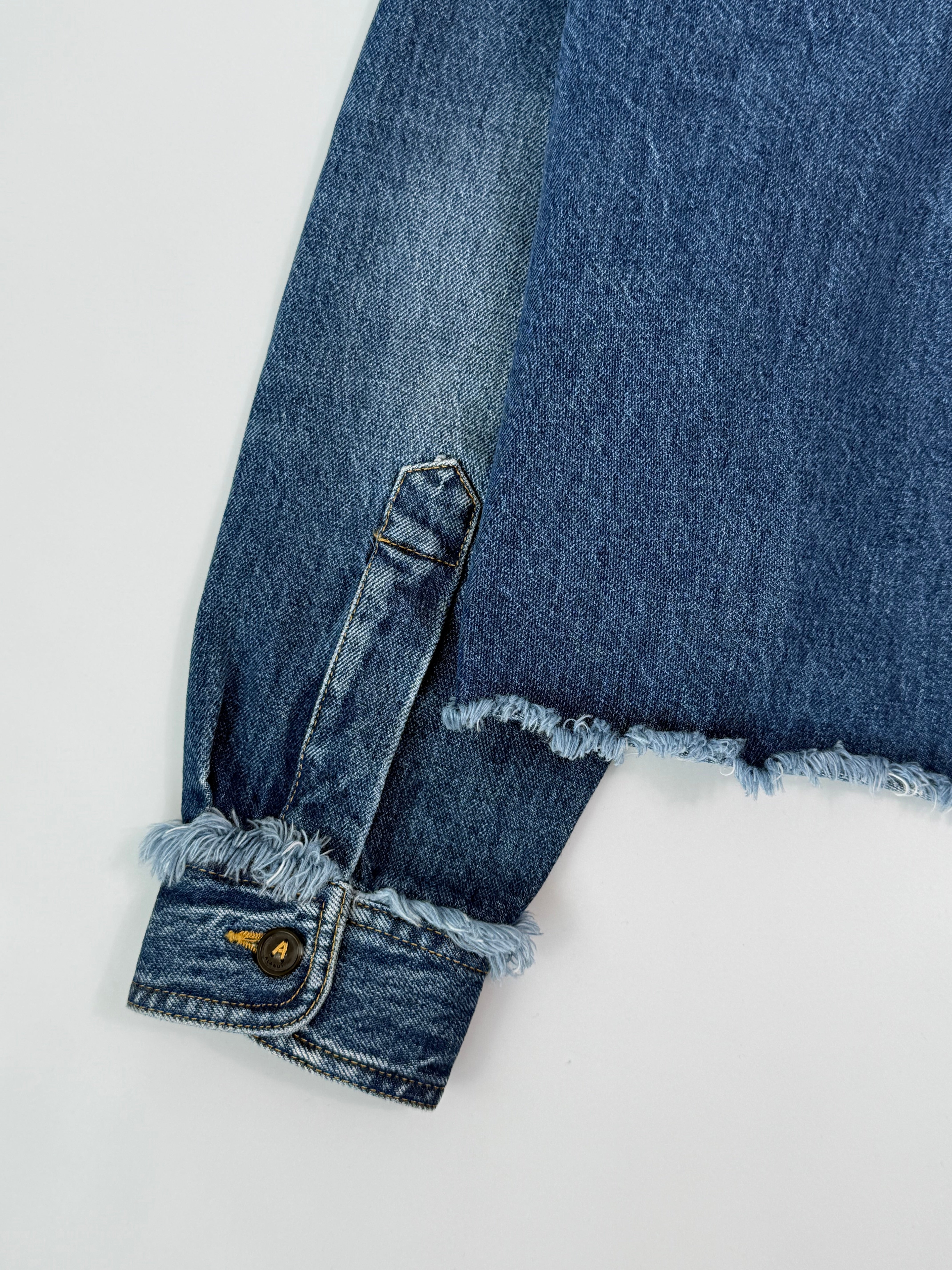 Cropped Denim Shirt With Frayed Hems