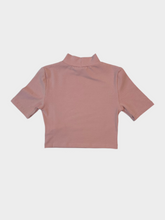Pink Bi-Elastic Mock Neck Crop Top With Half Sleeve -  | dBlank