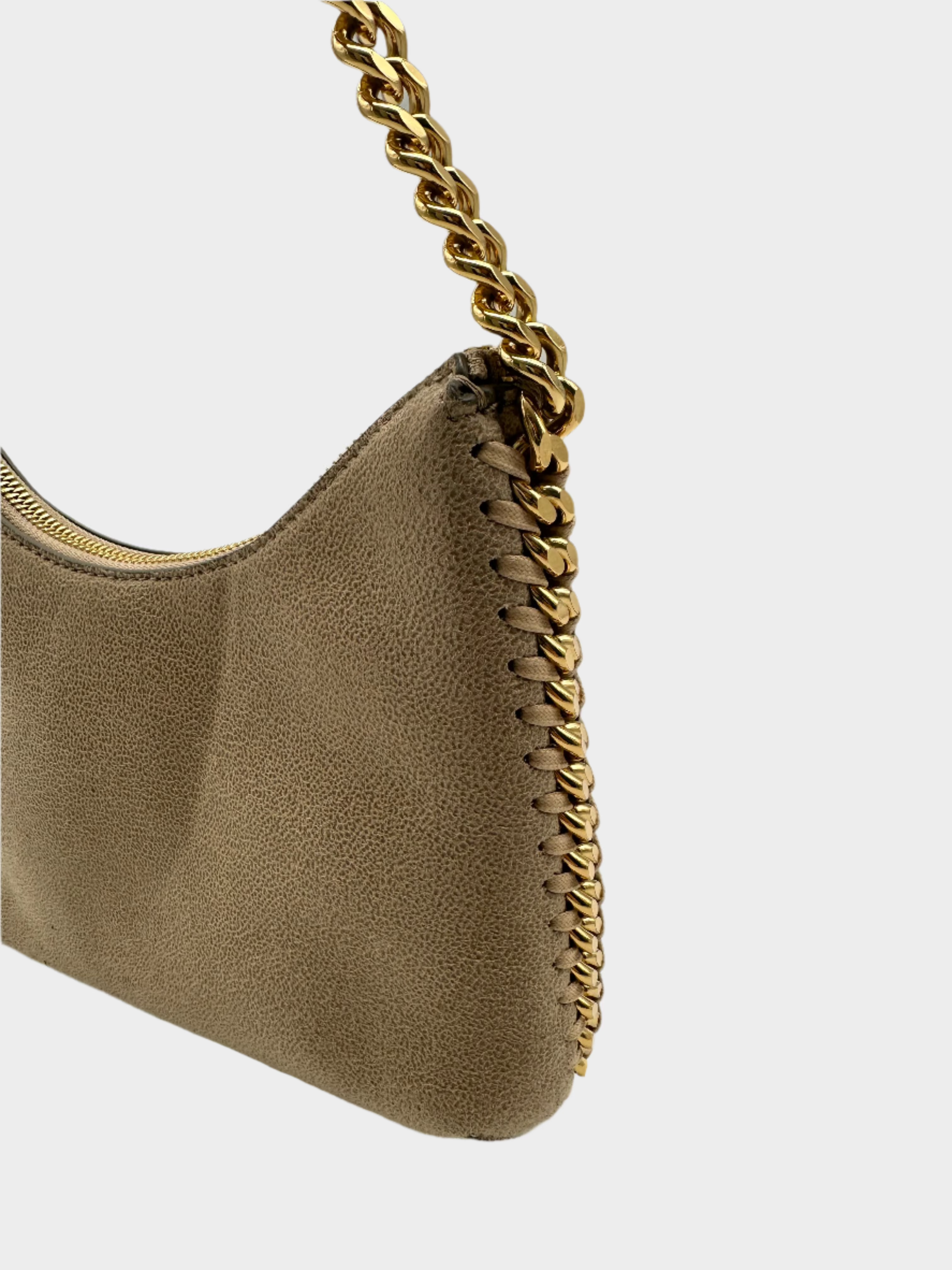 Mini Borsa A Spalla Beige In Shaggy Deer Con Zip E Catena Oro