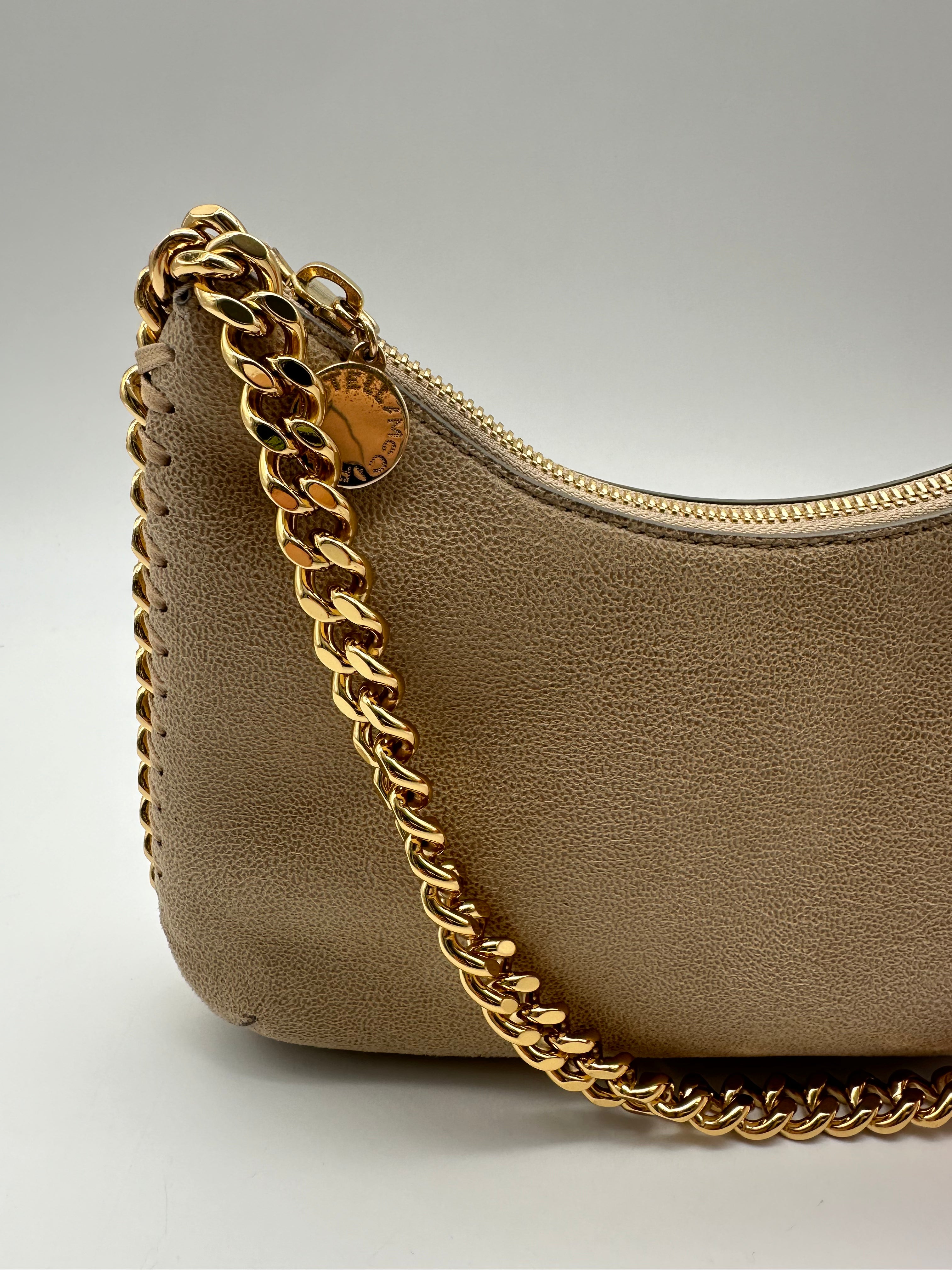Mini Borsa A Spalla Beige In Shaggy Deer Con Zip E Catena Oro