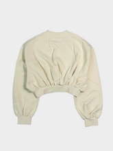 Cropped Crewneck Sweatshirt With Puff Sleeves -  | dBlank