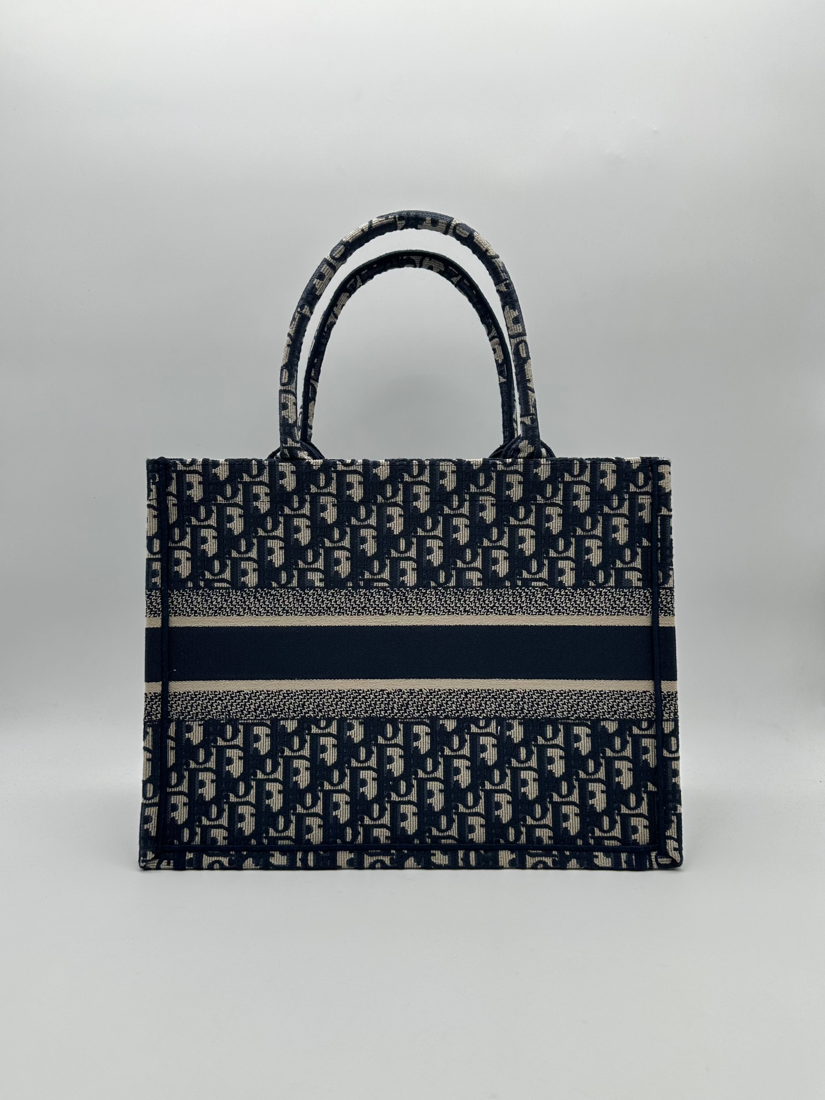 Borsa Book Tote Media Ricamo Dior Oblique Écru E Blu
