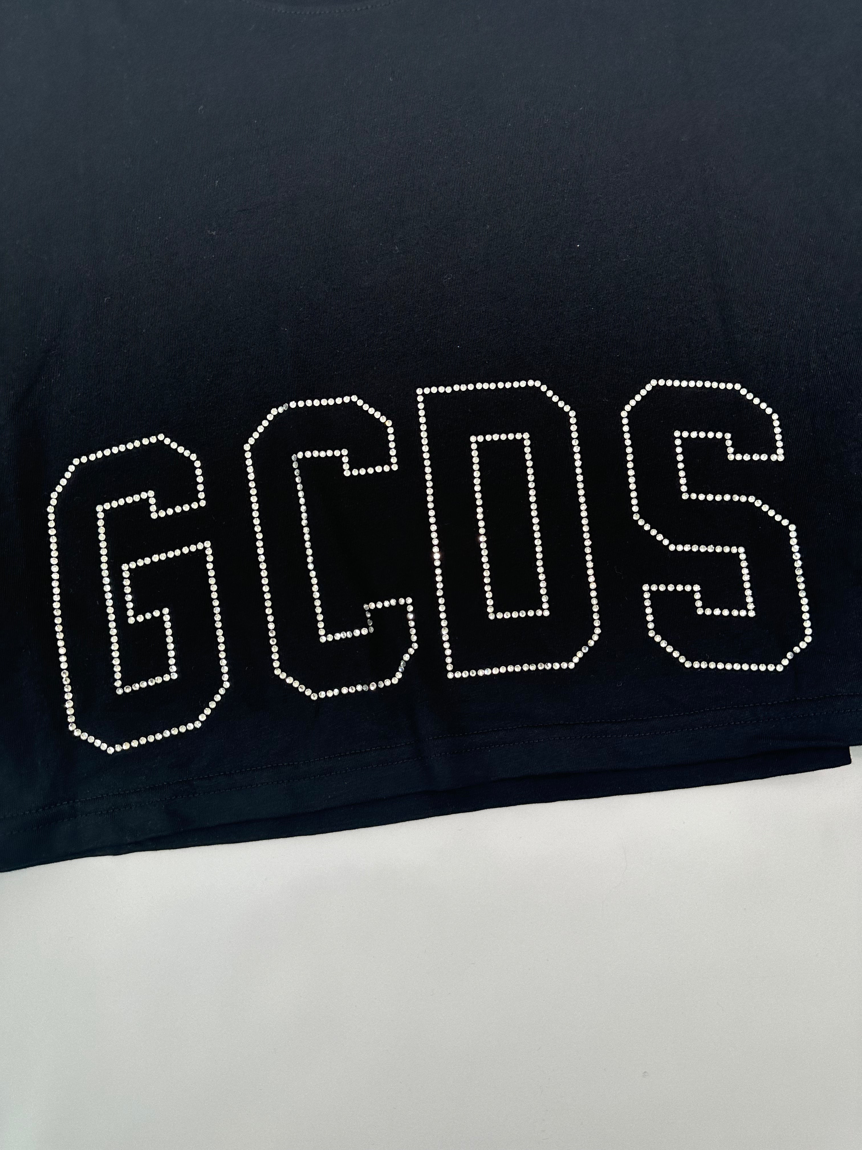 Crop T-Shirt Nera Con Logo Bling