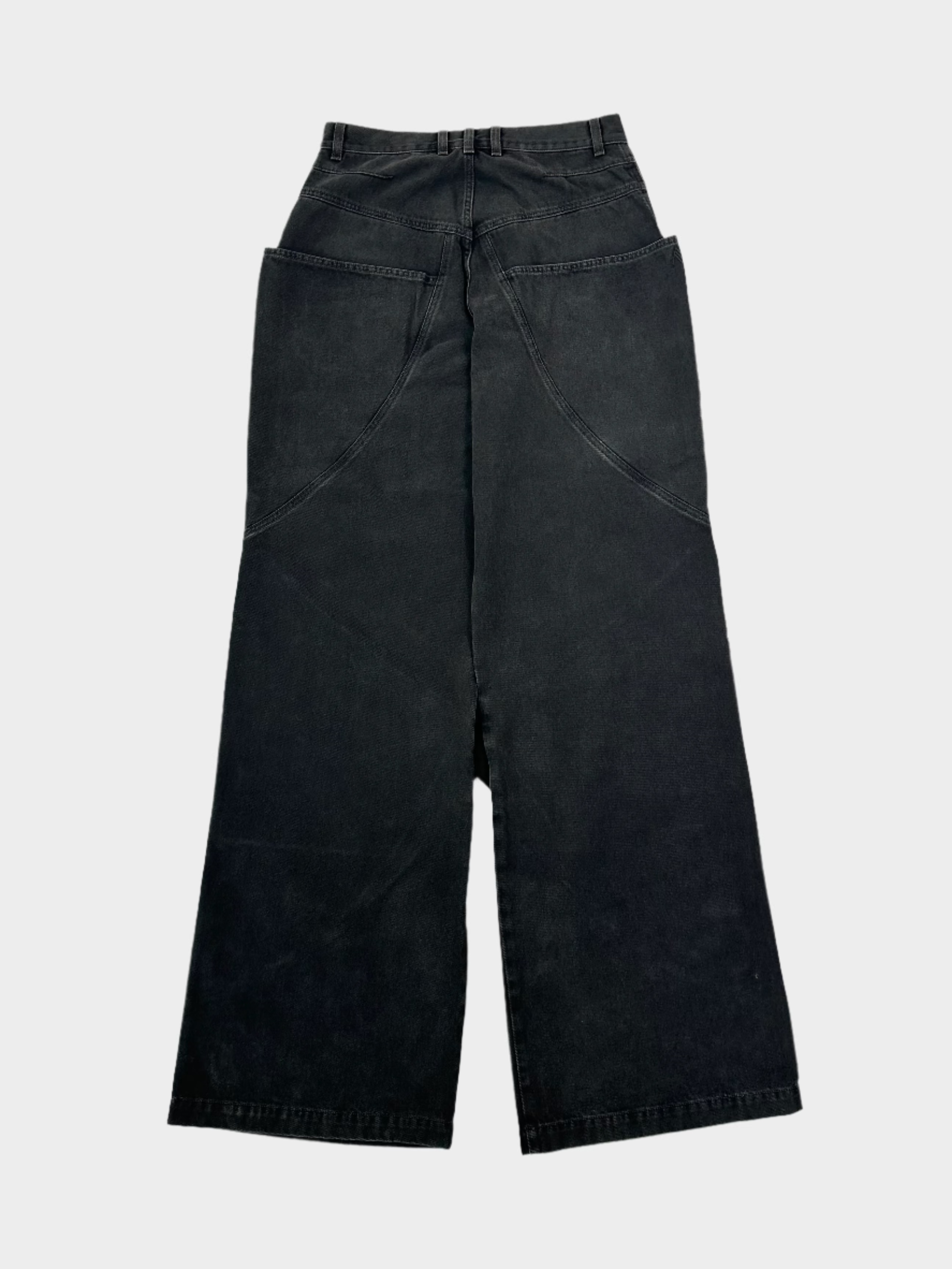 Jeans Neri A Gamba Ampia Con Cuciture Curvilinee
