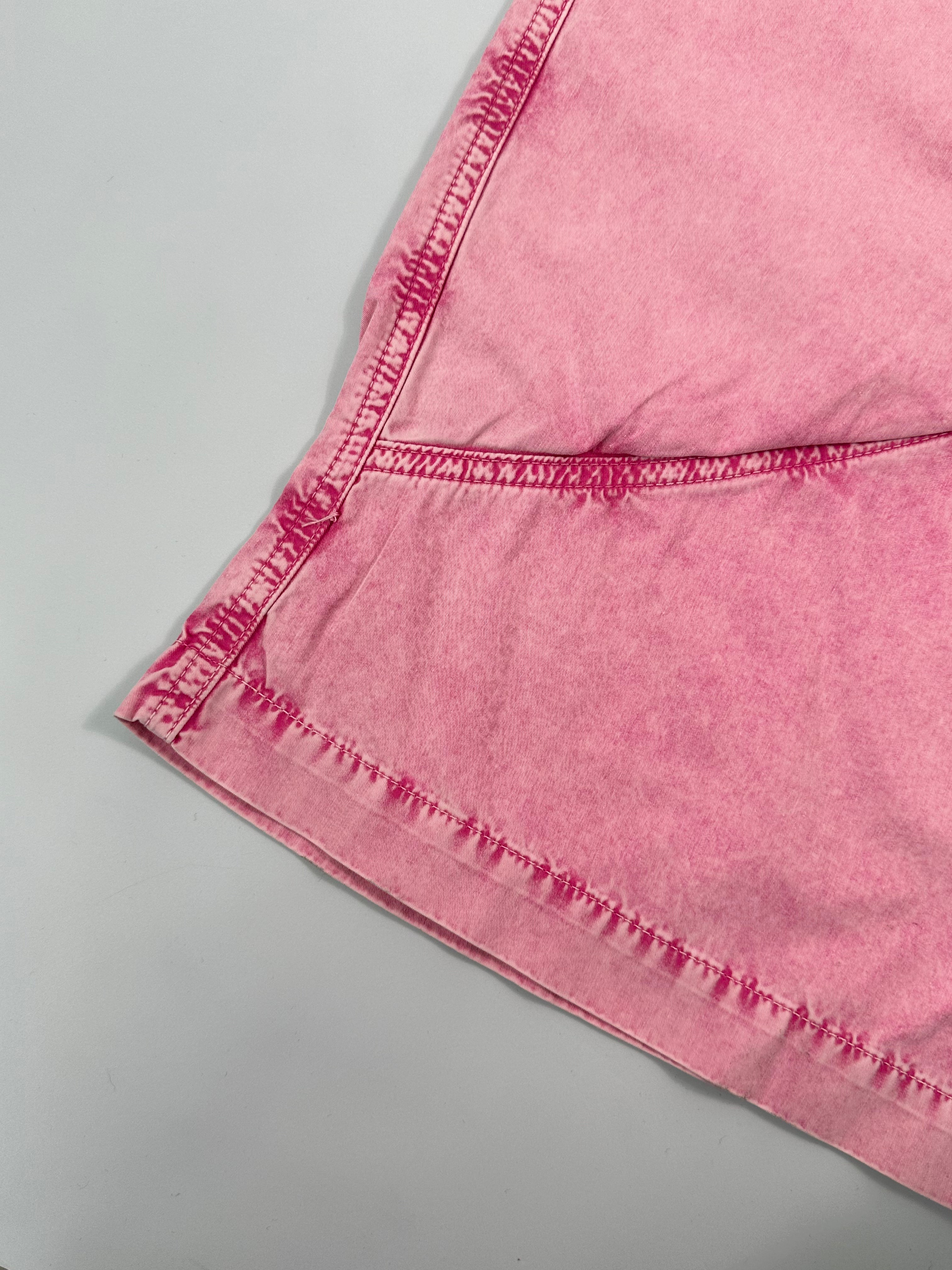 Pink Denim Effect Cotton Trousers With Decorative Stitching