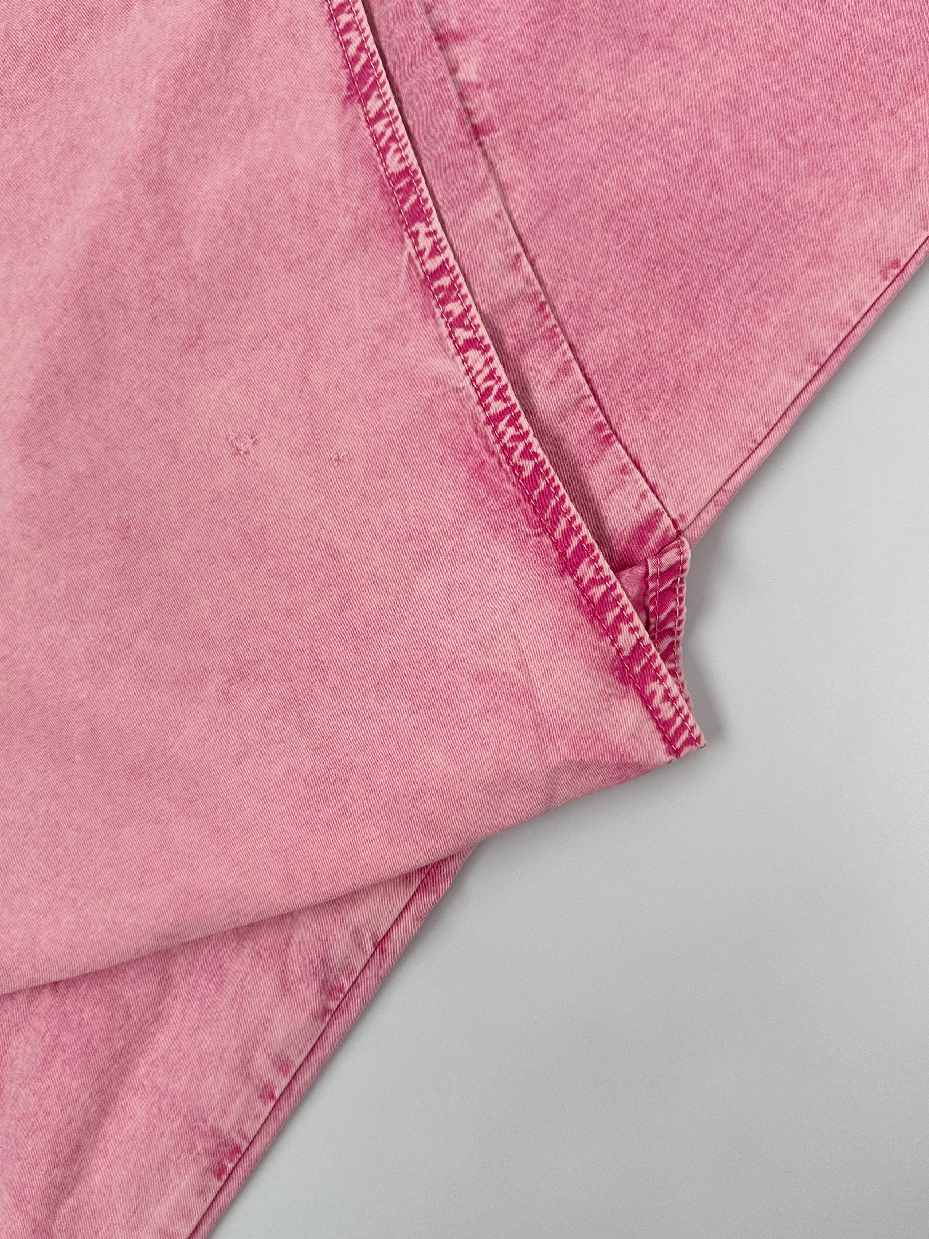 Pink Denim Effect Cotton Trousers With Decorative Stitching