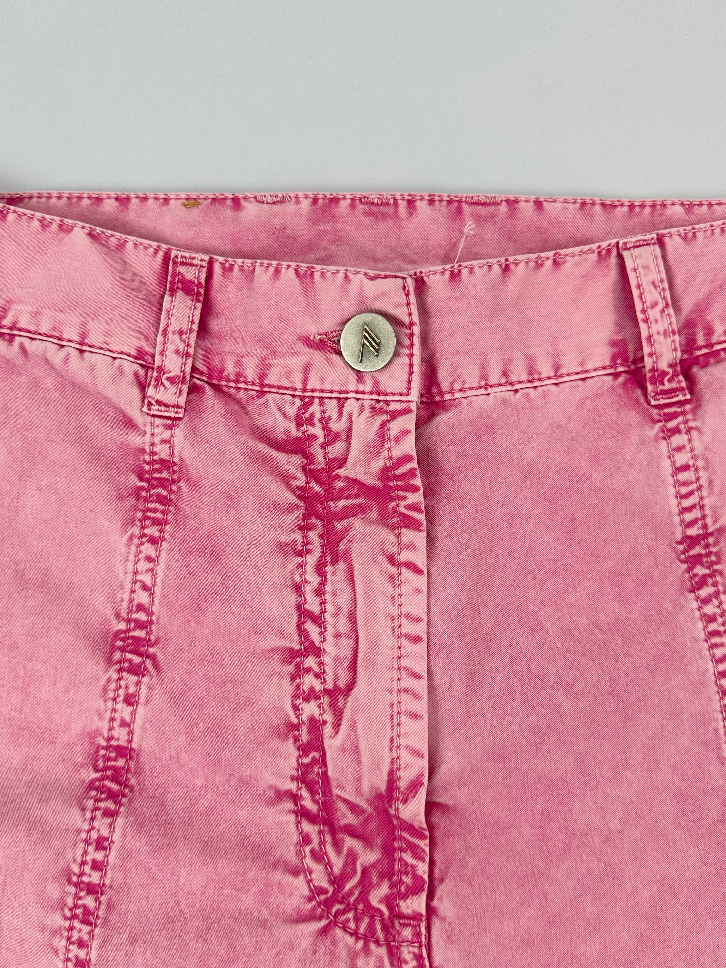 Pink Denim Effect Cotton Trousers With Decorative Stitching
