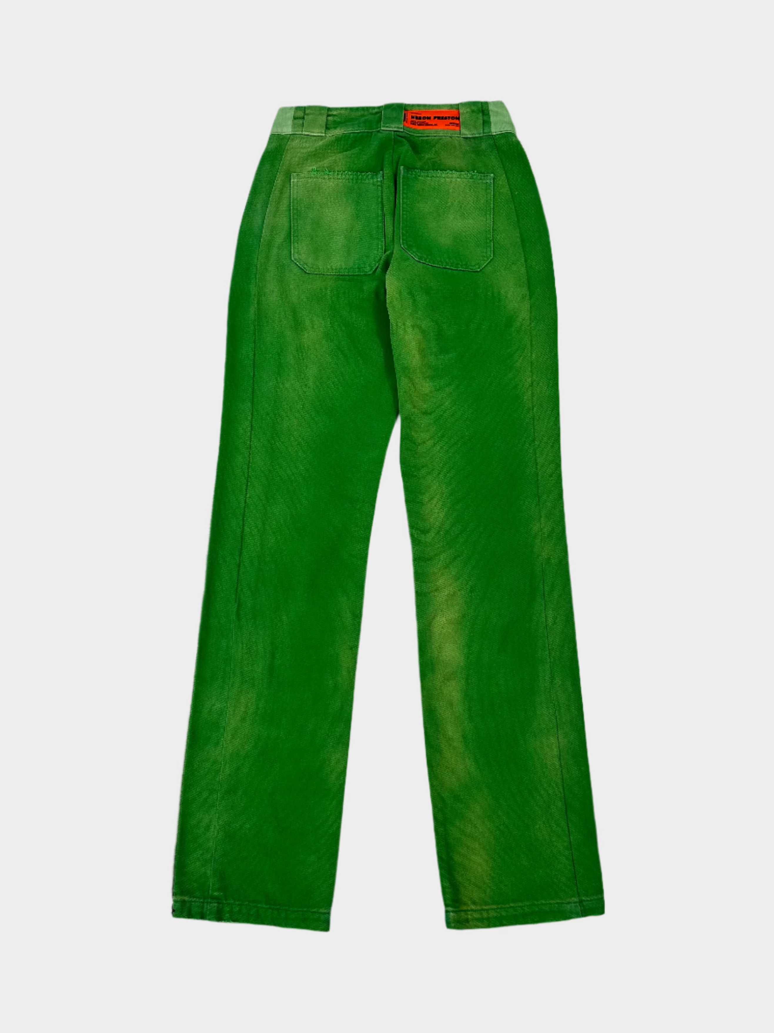 Pantaloni Verdi In Denim Con Dettagli A Contrasto
